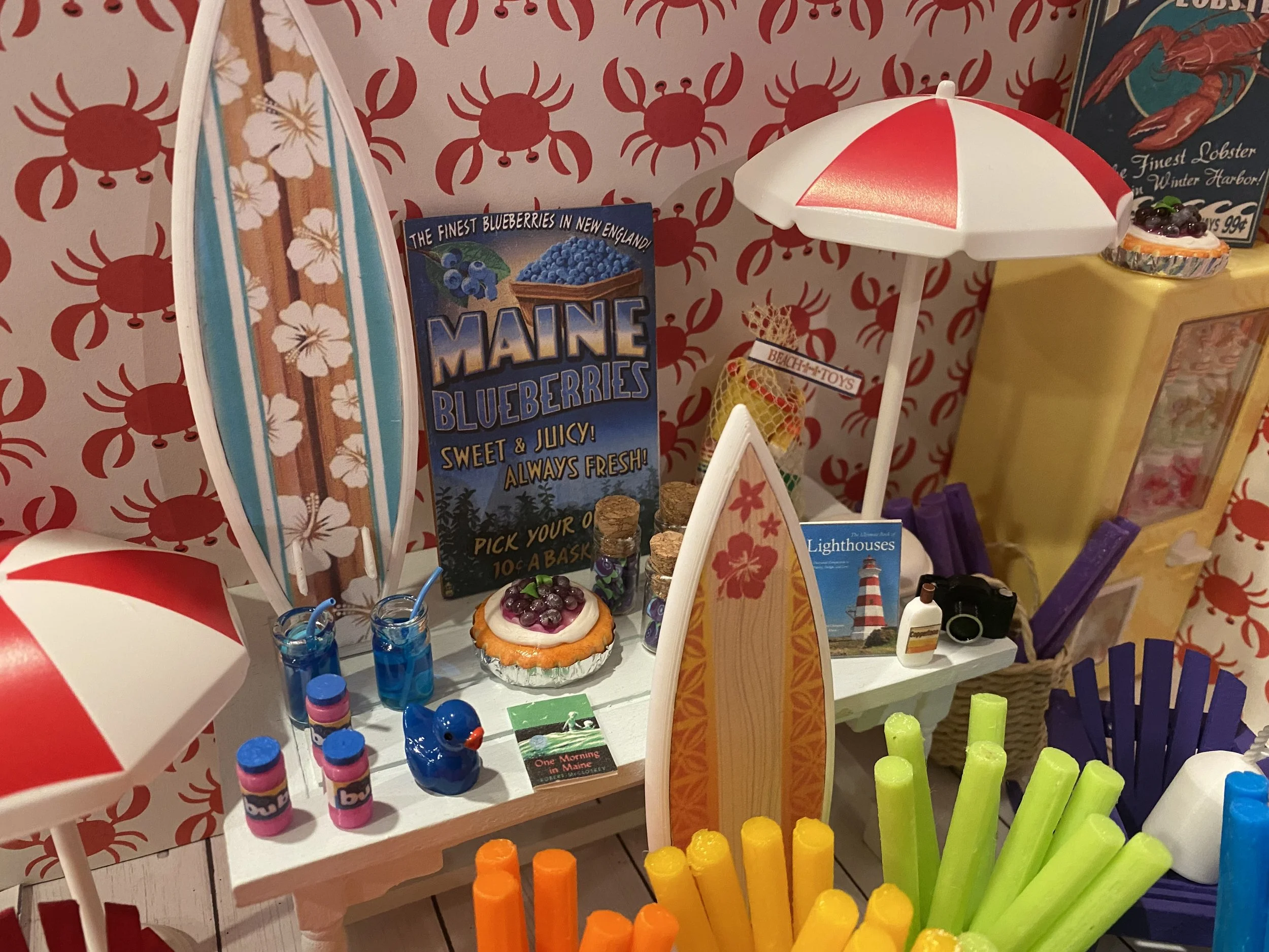 Miniature Maine Coastal Beach Rental, Dollhouse New England Accessories, 1:12