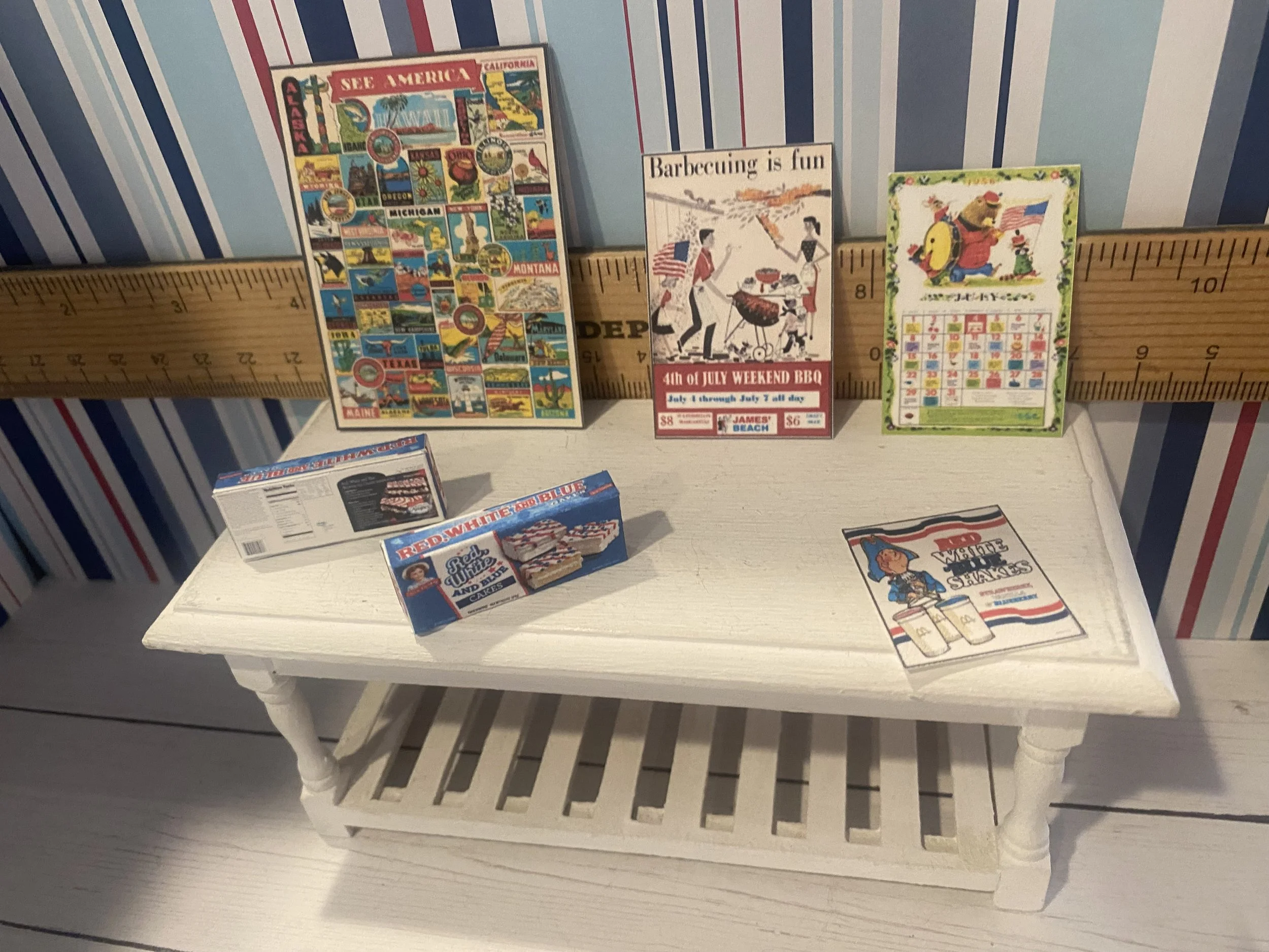 Miniature 4th of July Posters, Calendars, BBQ Poster, Little Debbie Snack Box, 1:12