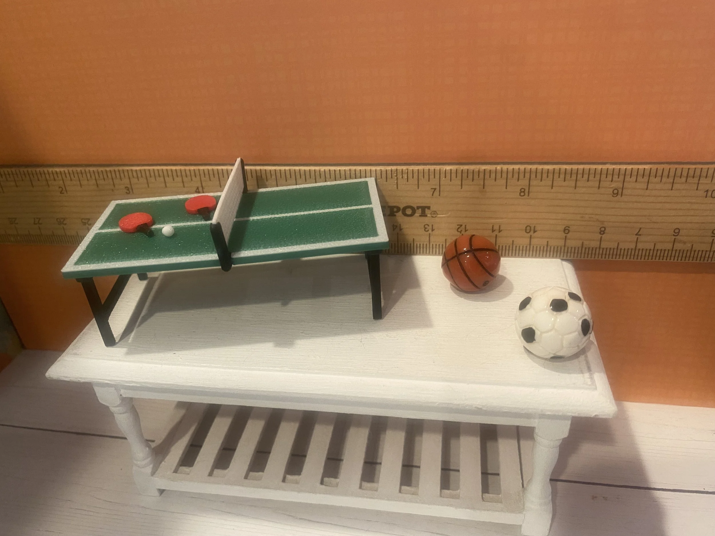Miniature Ping Pong Table w/Paddles & Ball, Soccer Ball, Basketball, 1:12
