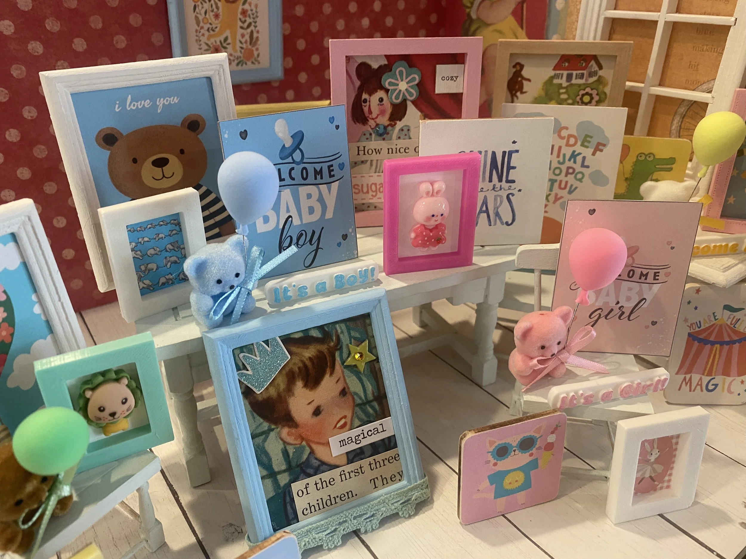 Miniature Baby Framed Art, Dollhouse Nursery Signs, 1:12