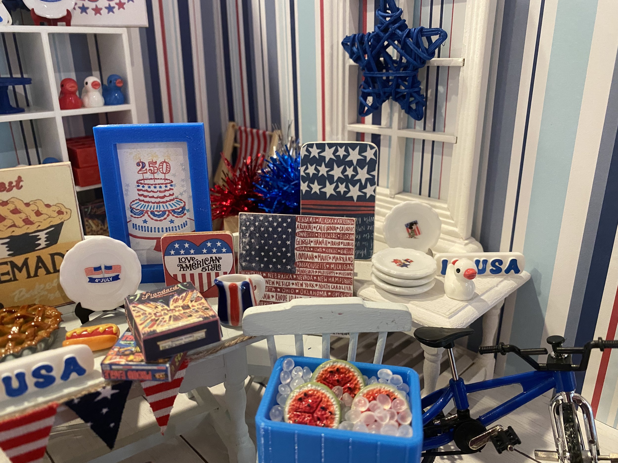 Miniature Happy 250th Birthday America, Dollhouse I Love USA Accessories, 1:12