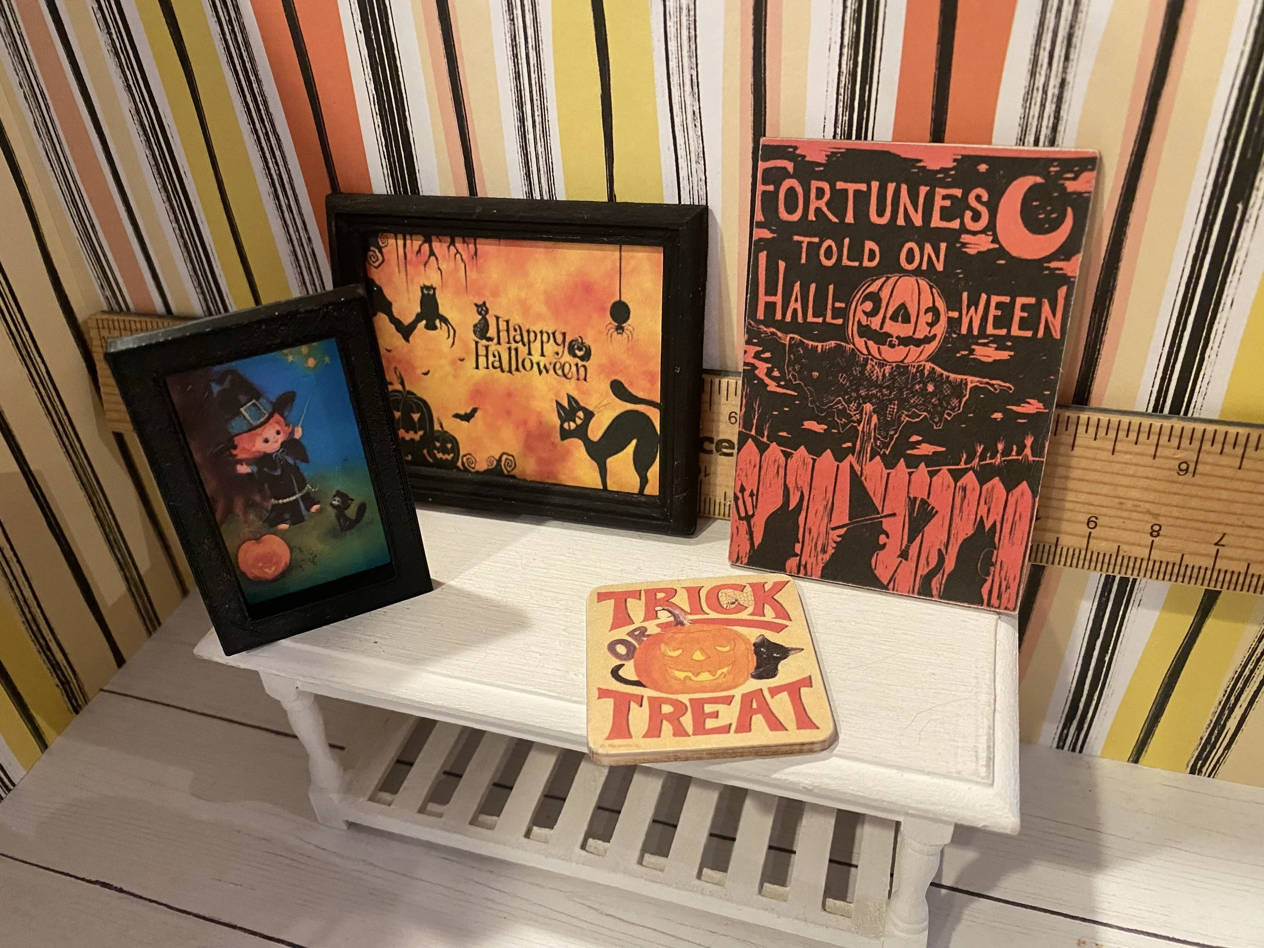 Miniature Halloween Art, Dollhouse Signs, Spooky Portraits, 1:12