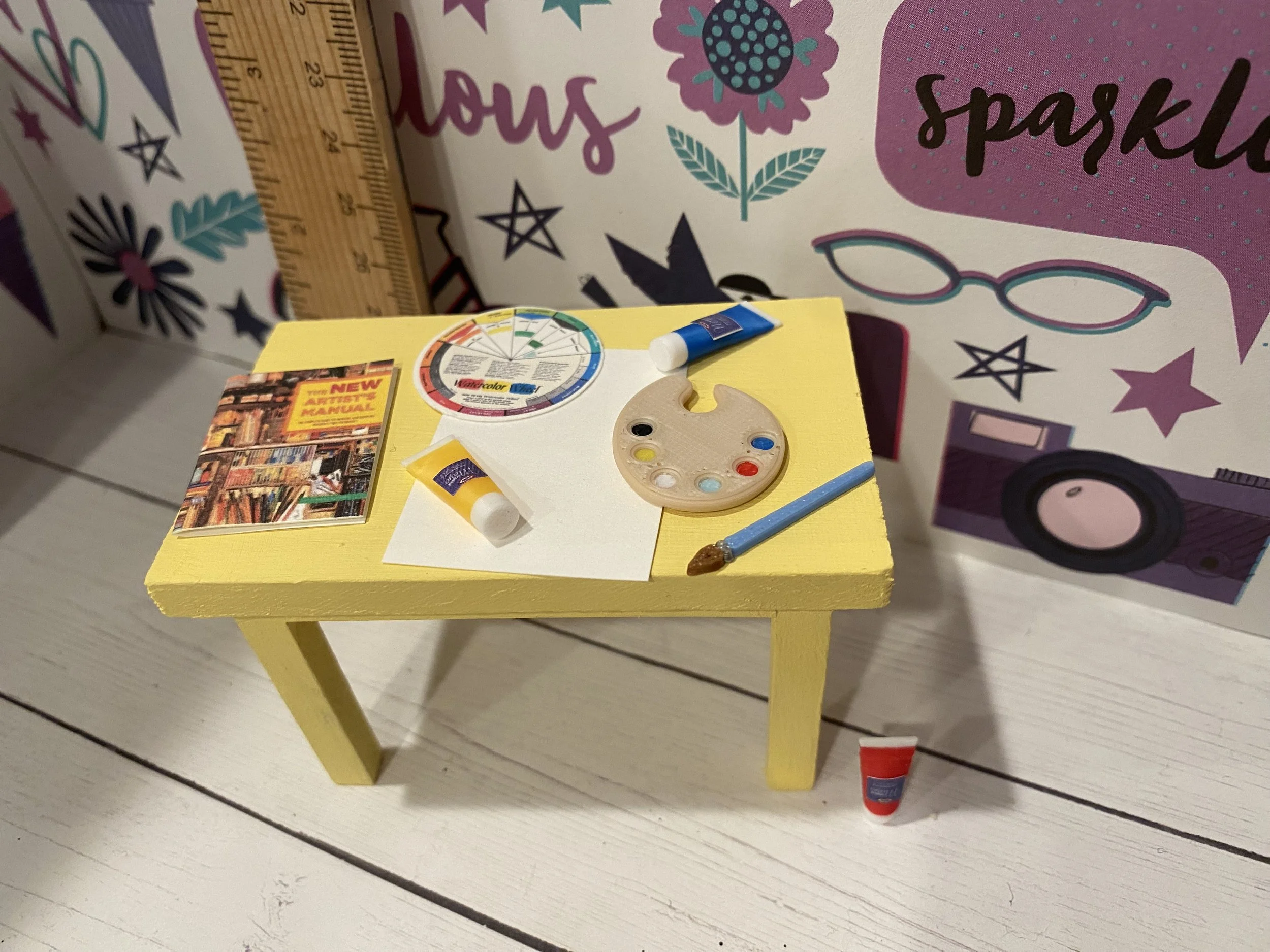 Miniature Art Table with Supplies, 1:12