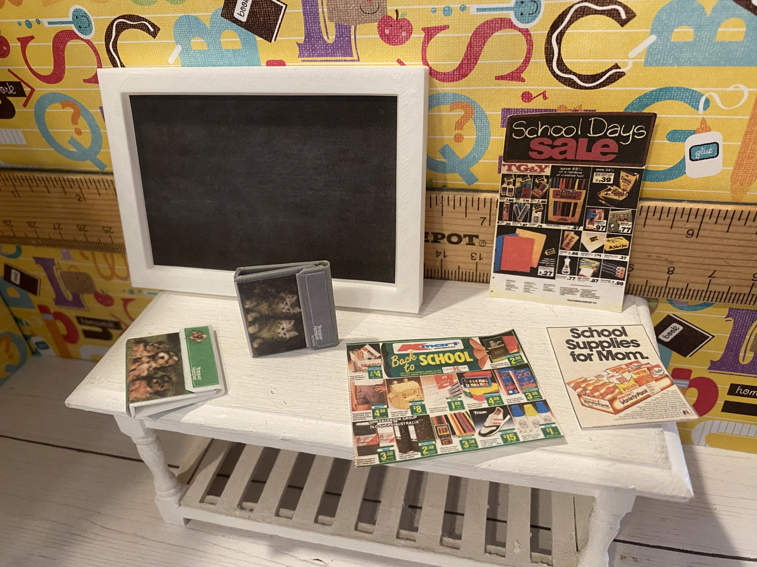 Miniature Chalk Board, School Ads, Trapper Keepers, 1:12