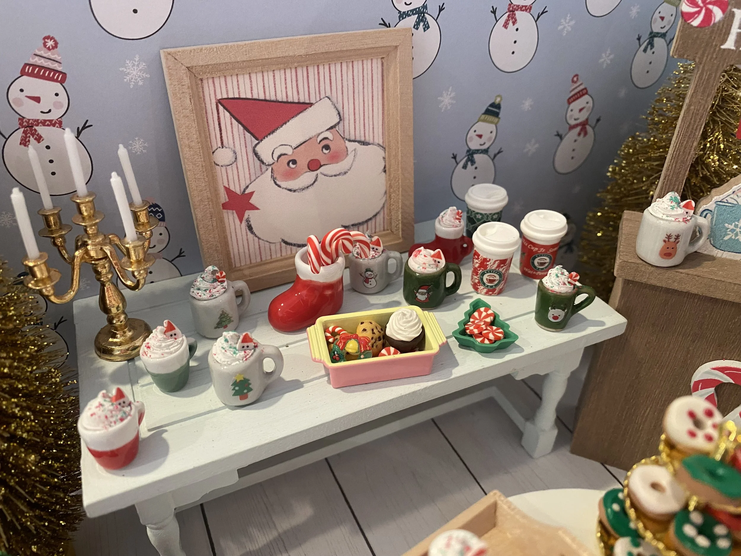 Miniature Christmas Hot Cocoa, Dollhouse Christmas Donuts, 1:12