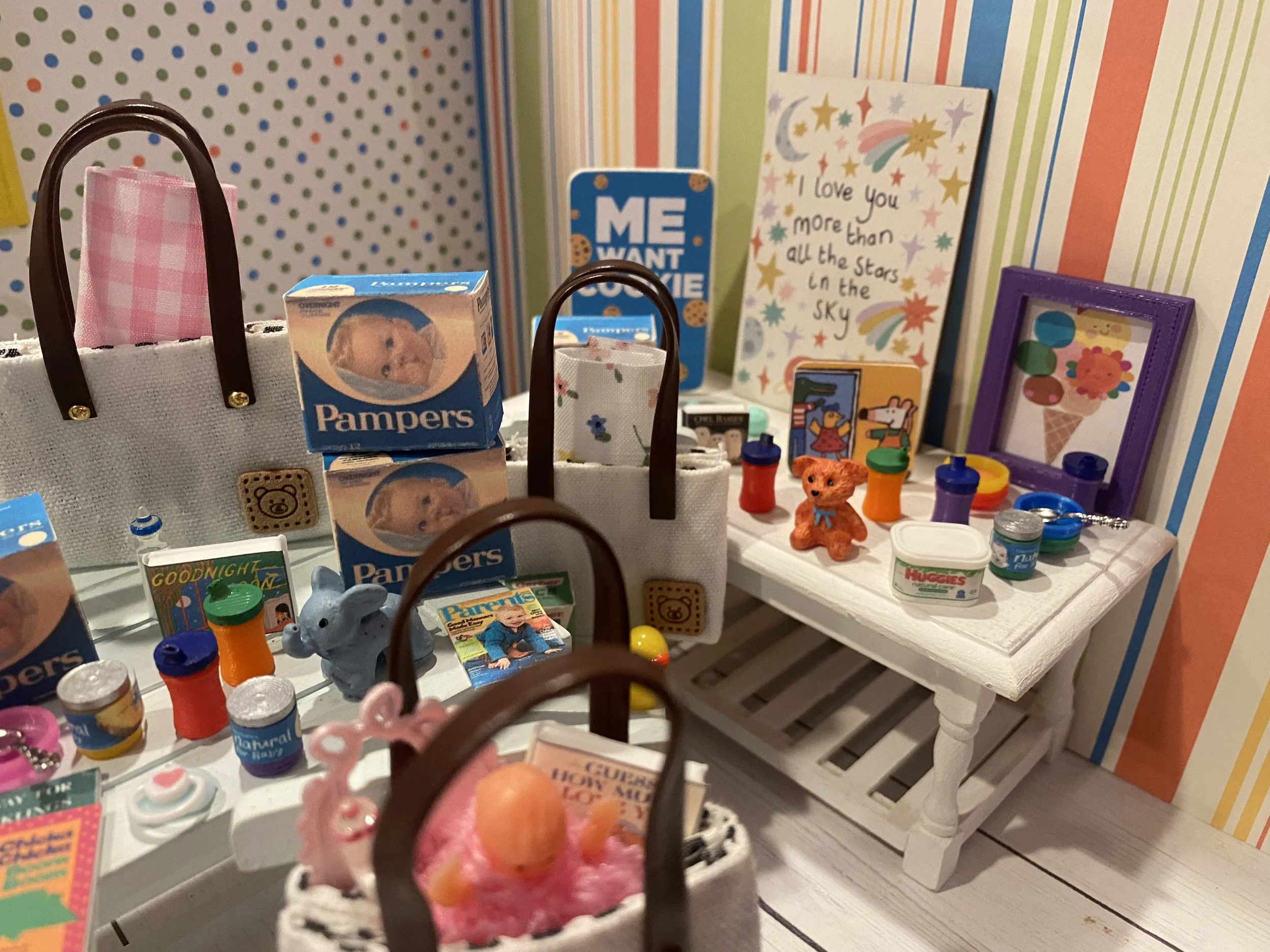 Miniature Fill-A-Diaper Bag, Dollhouse Nursery Accessories, 1:12