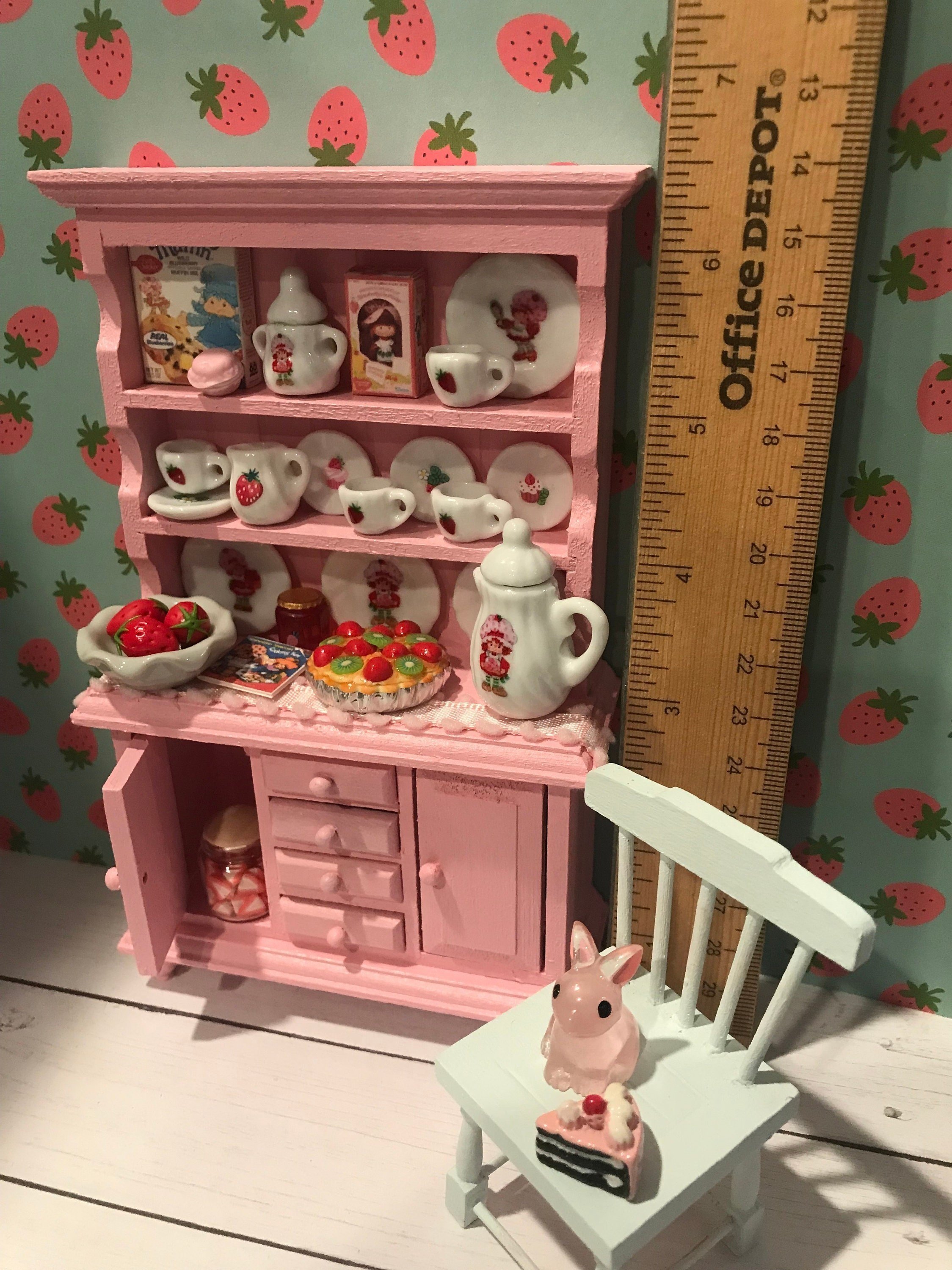 Edit Miniature Strawberry Shortcake Dollhouse Dish Cabinet, 1:12