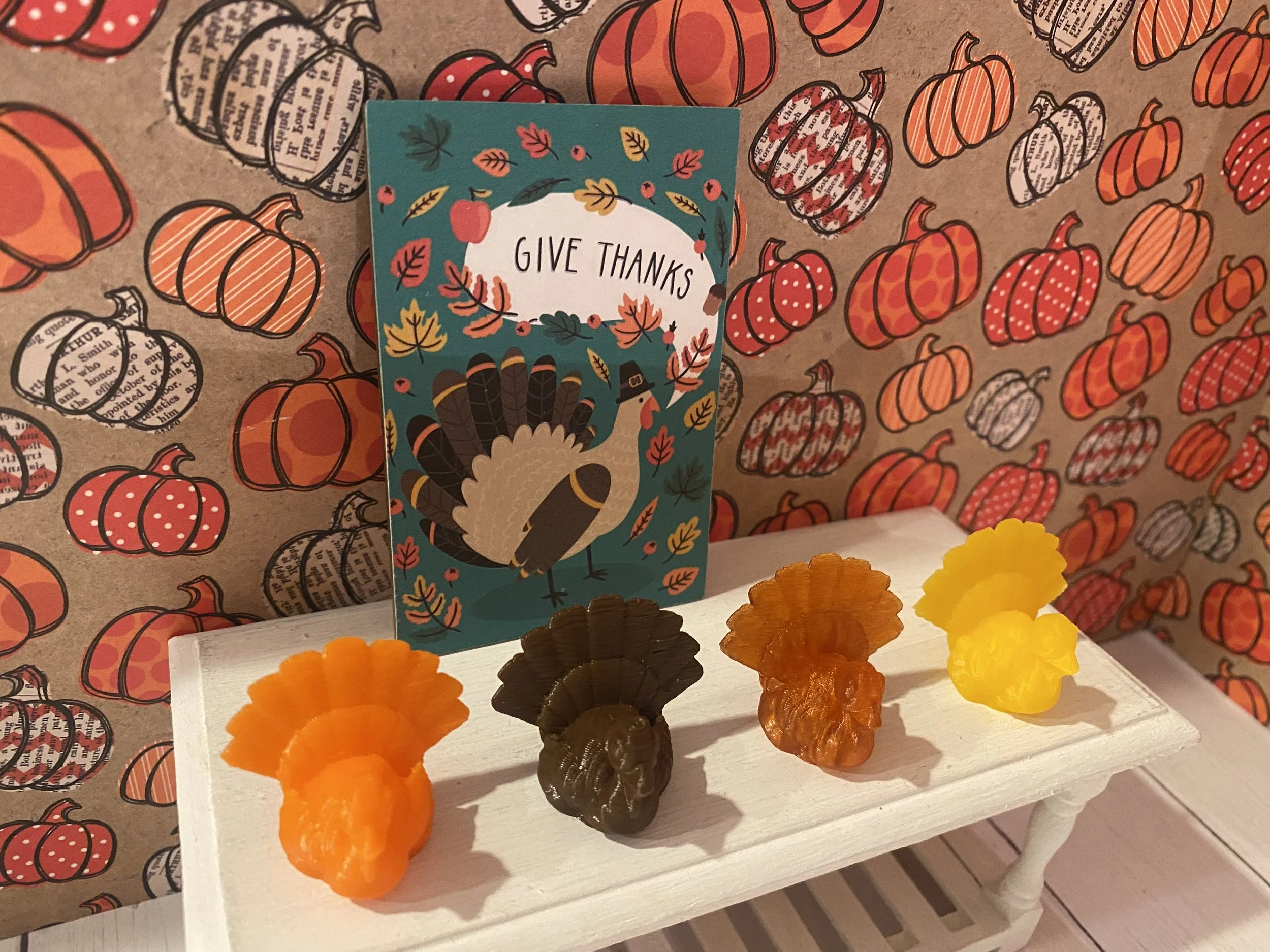 Miniature Assorted Thanksgiving Turkeys, Fall Colors, Turkey Centerpieces, 1:12