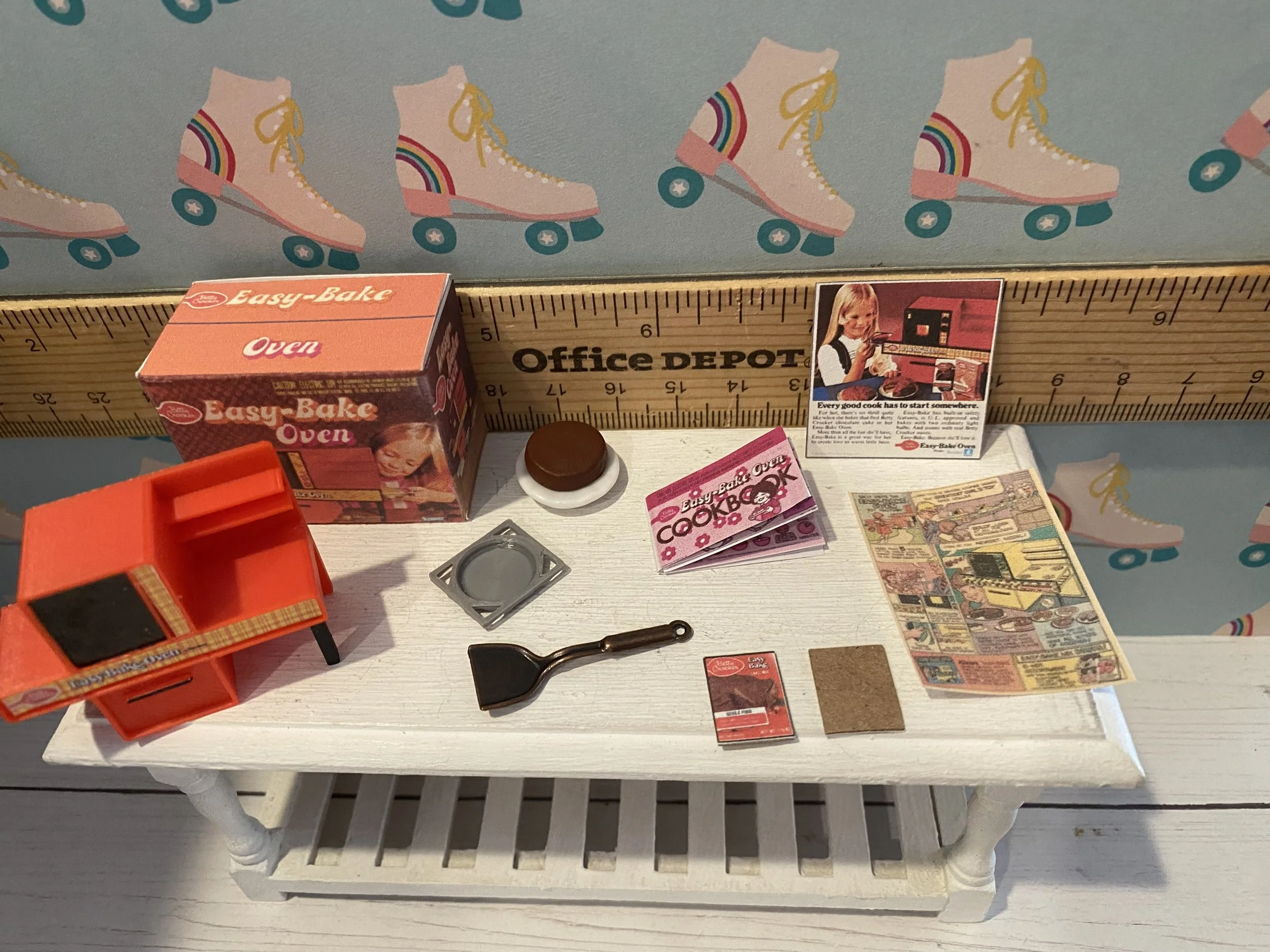 Miniature Easy Bake Oven Set, Oven, Box, Mix Card, Nostalgic Ad, Pan, Comics, 1:12
