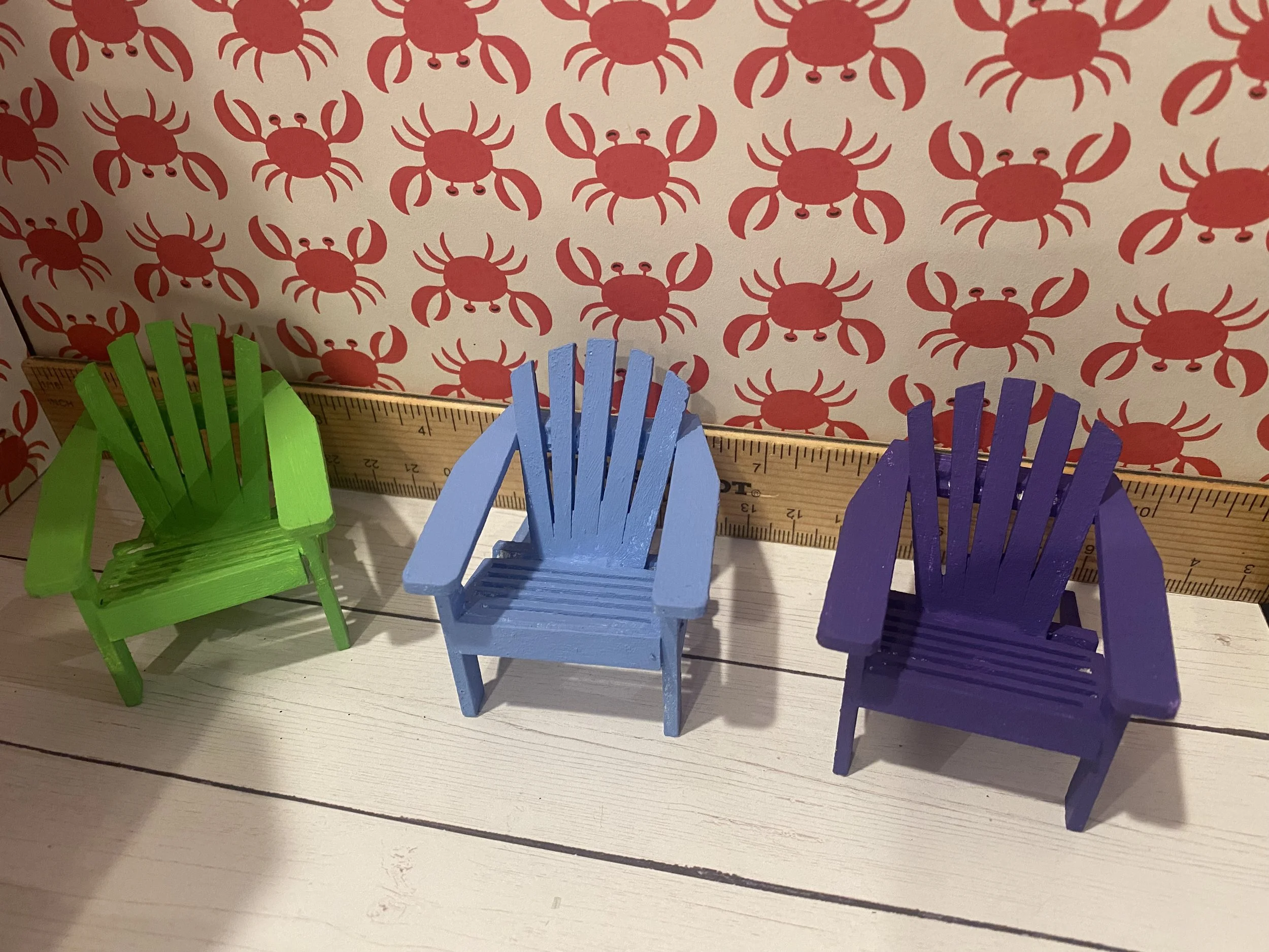 Miniature Green, Blue, Purple Adirondack Chairs, 1:12