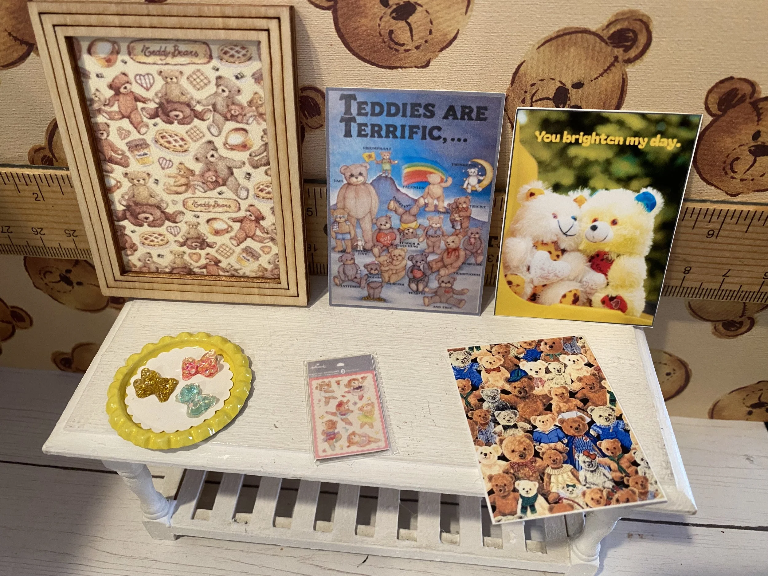 Miniature Teddy Bear Art, Posters, Tray of Teddies, Stickers, 1:12