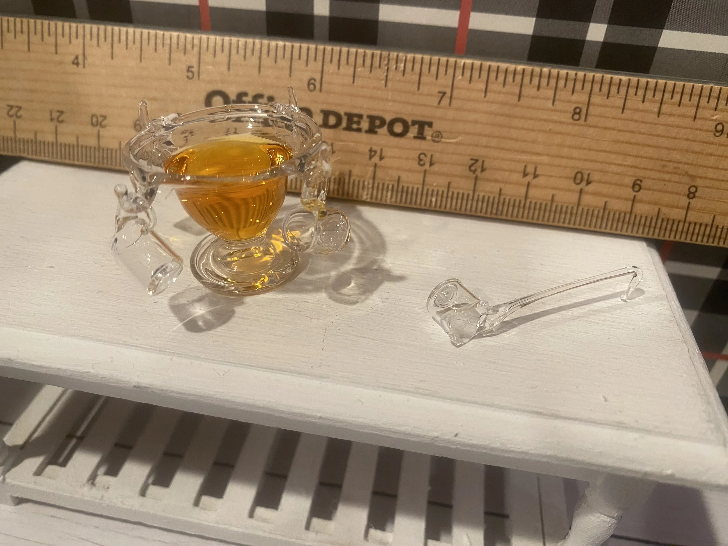 Miniature Glass Punch Bowl, 4 Cups, Ladle w/Orange Resin Punch, 1:12