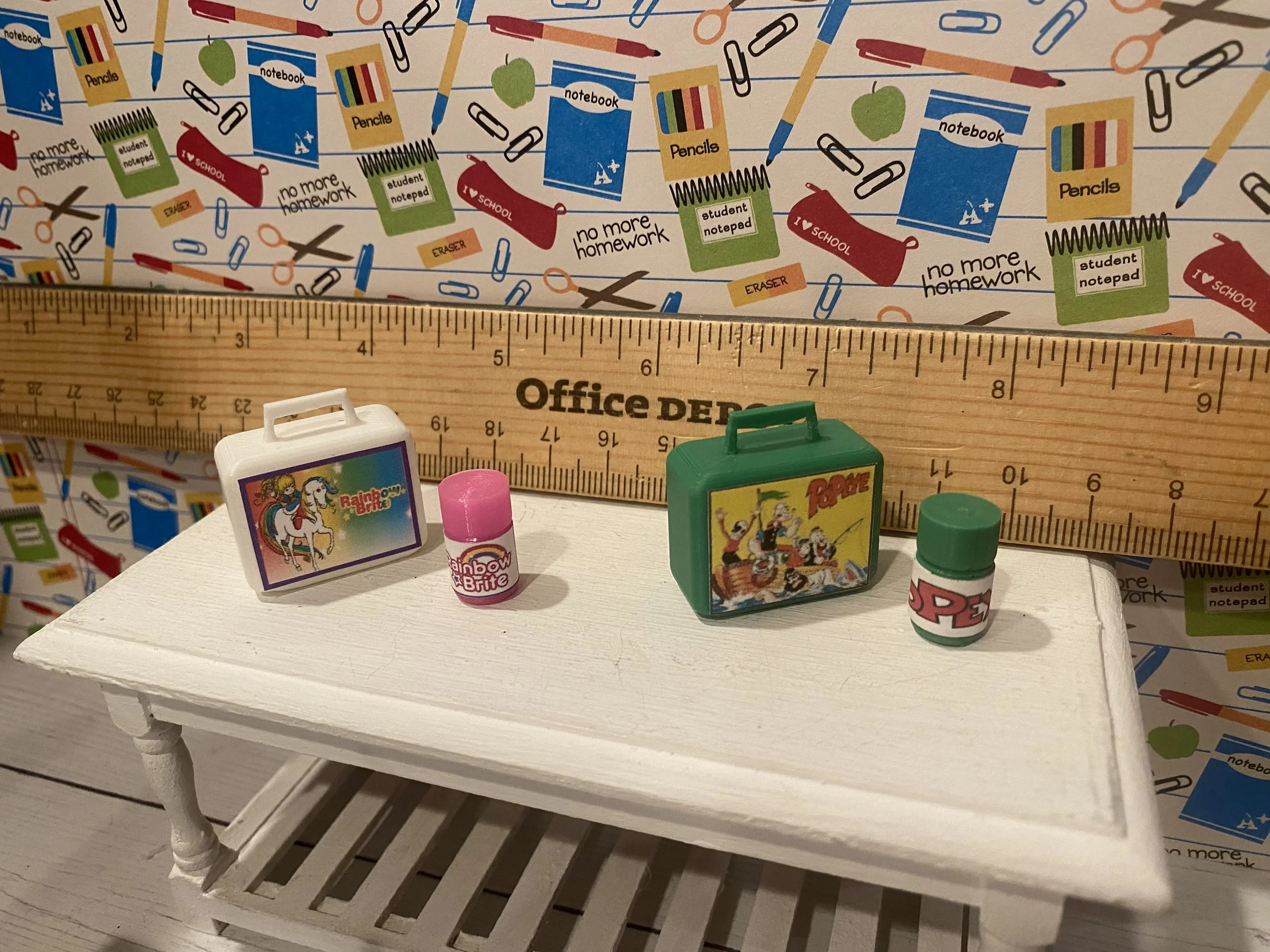 Miniature Rainbow Brite and Popeye Lunch Box w/Thermos, 1:12