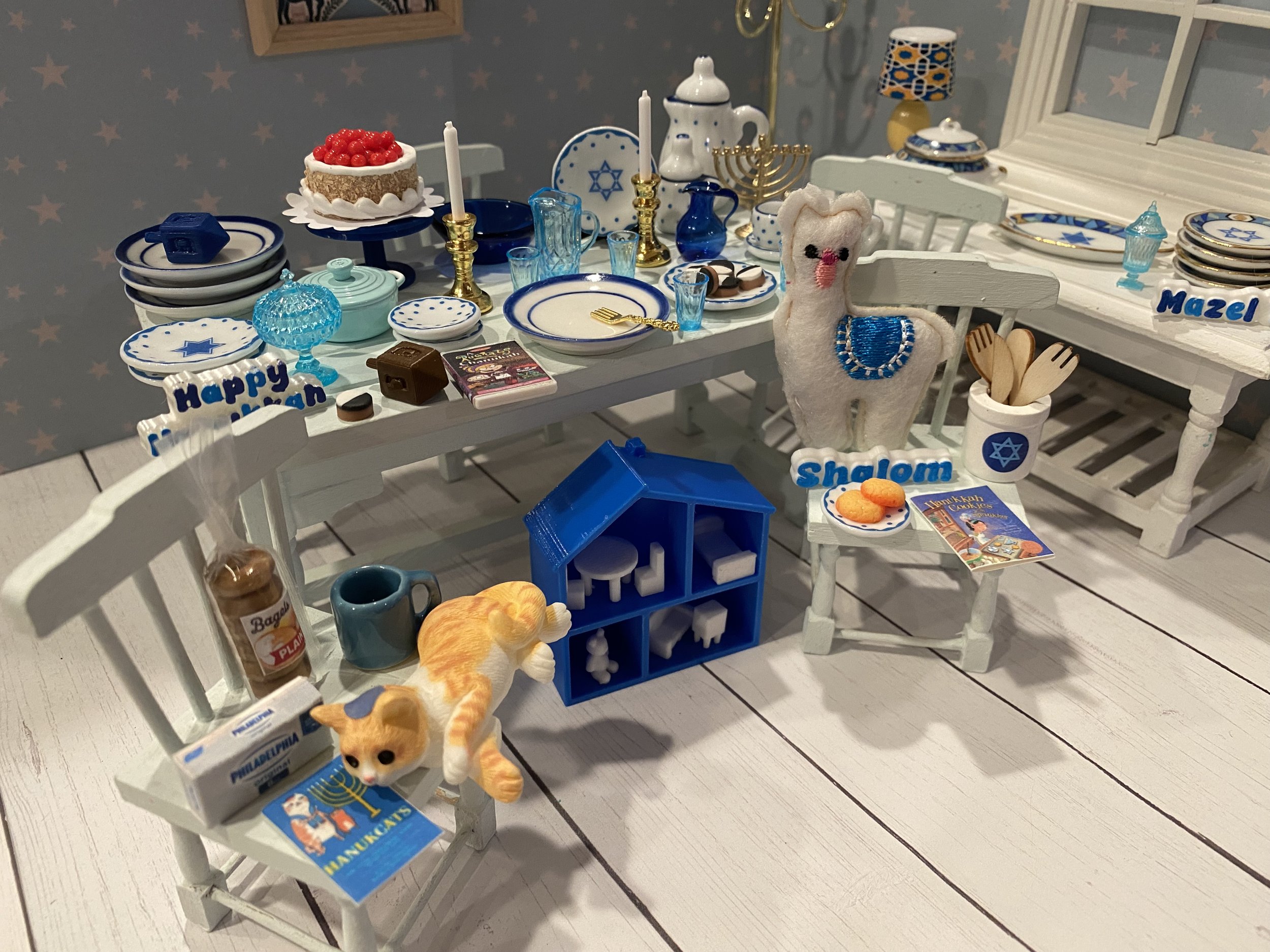 Miniature Hanukkah Dinner, Dollhouse Bagel Breakfast, 1:12 Sabbath Dinner