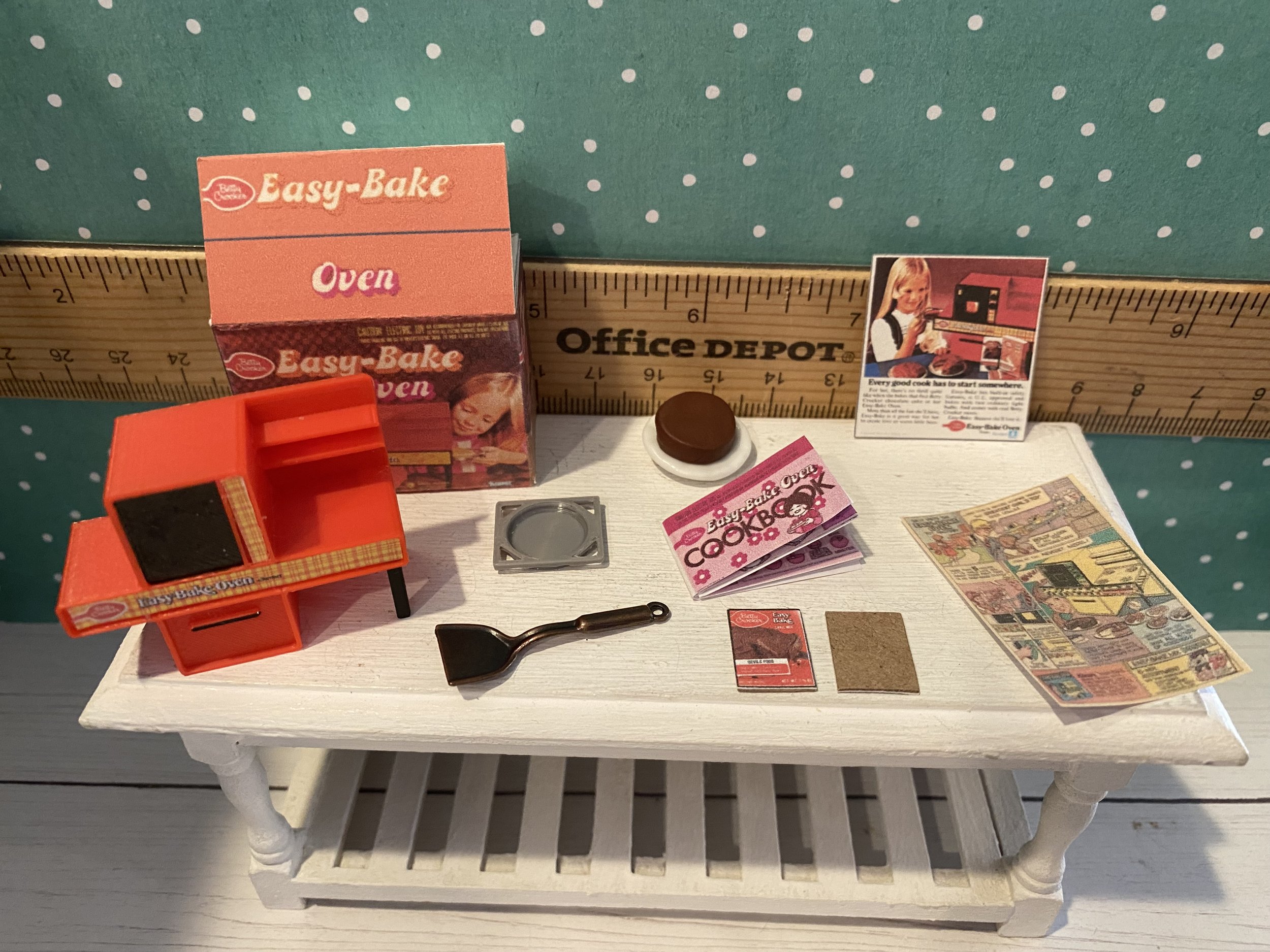 Miniature Easy Bake Oven Set, Oven, Box, Mix Card, Nostalgic Ad, Pan, Comics, 1:12