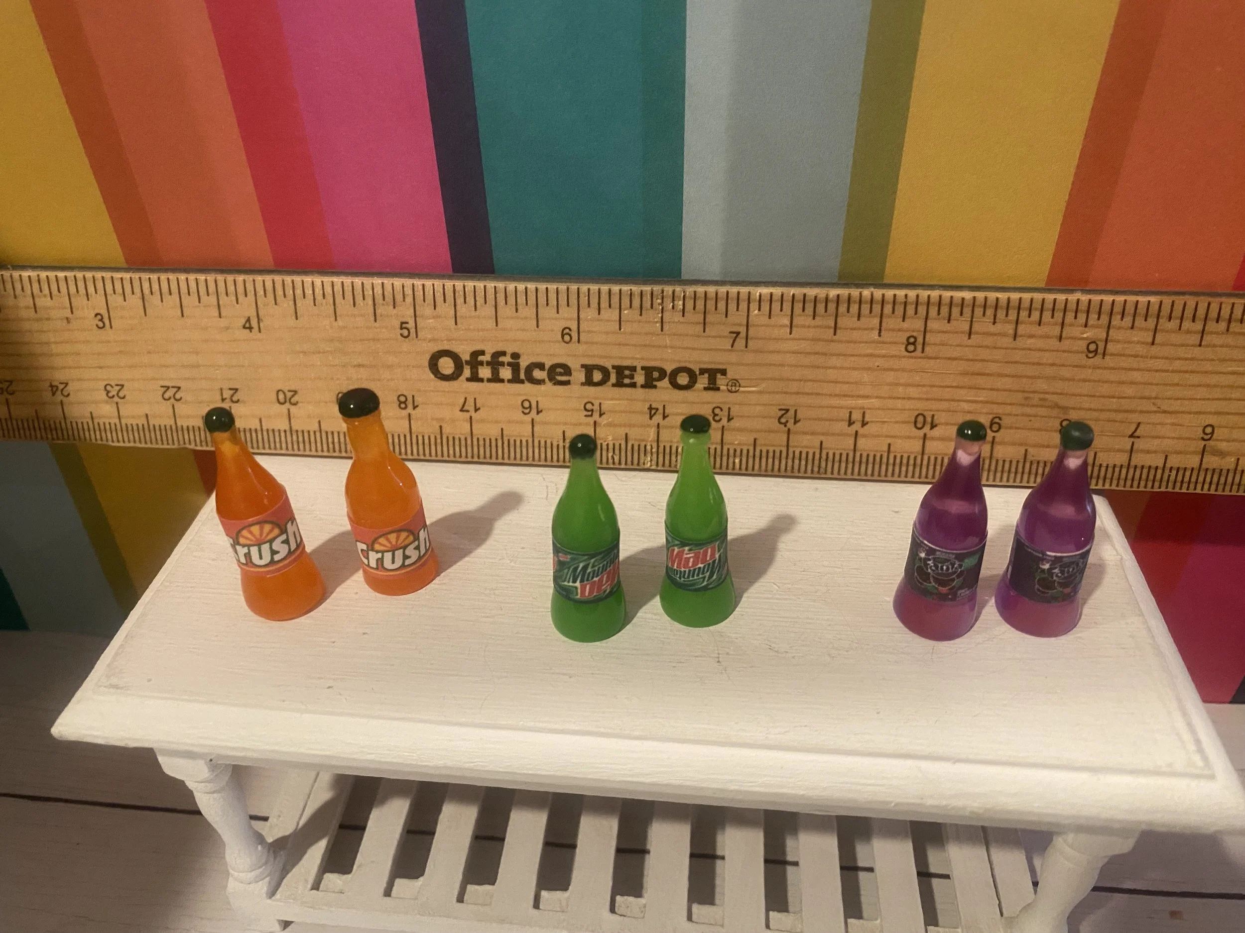 Miniature 2 Bottles Orange Crush, Grape Fanta, Mountain Dew, 1:12