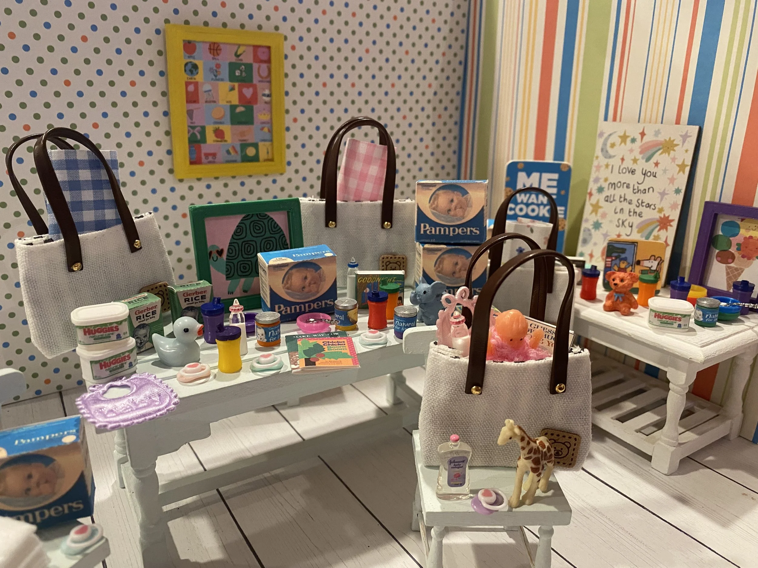 Miniature Fill-A-Diaper Bag, Dollhouse Nursery Accessories, 1:12