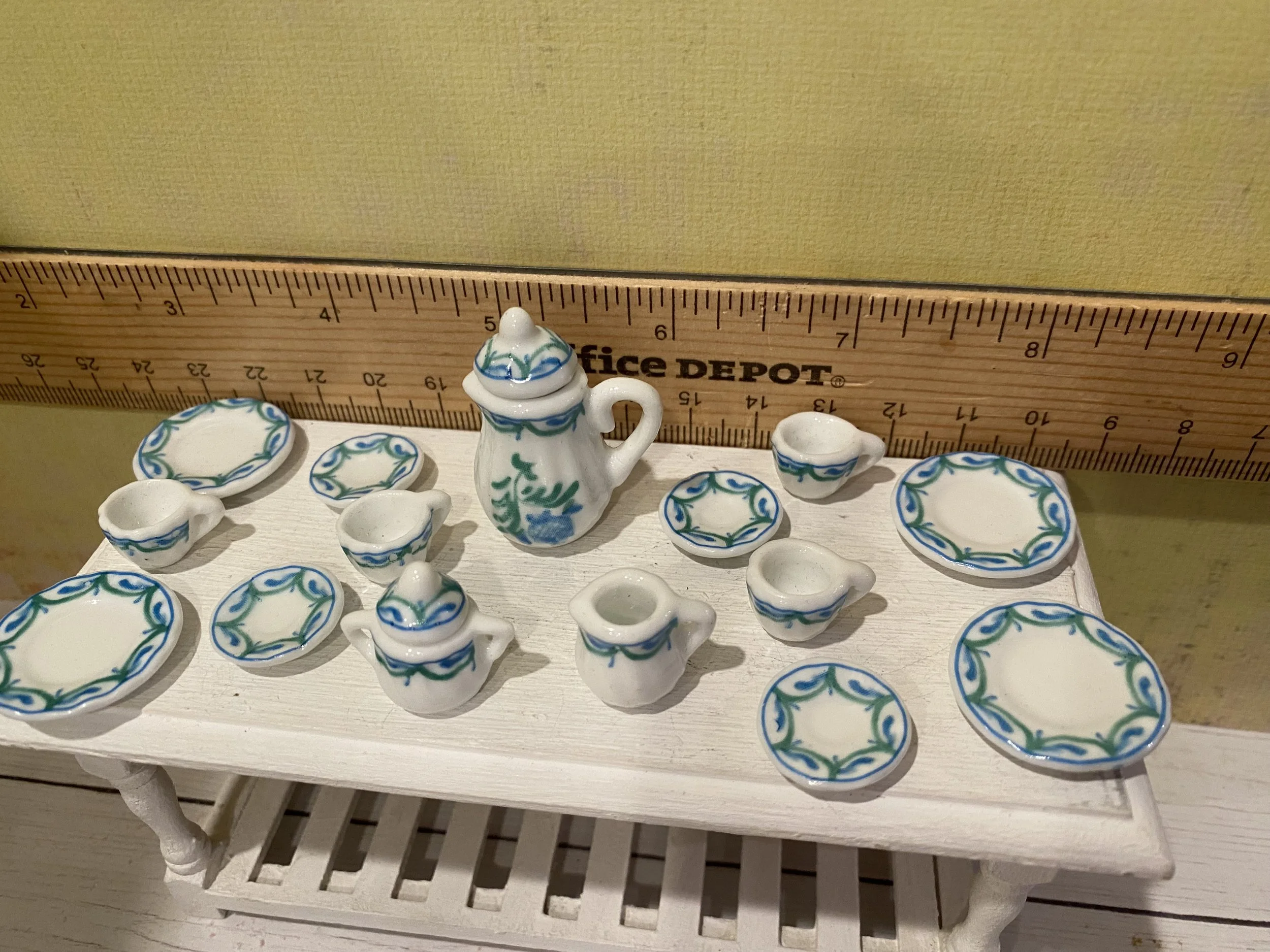 Miniature Blue and Green Floral Tea Set, 1:12