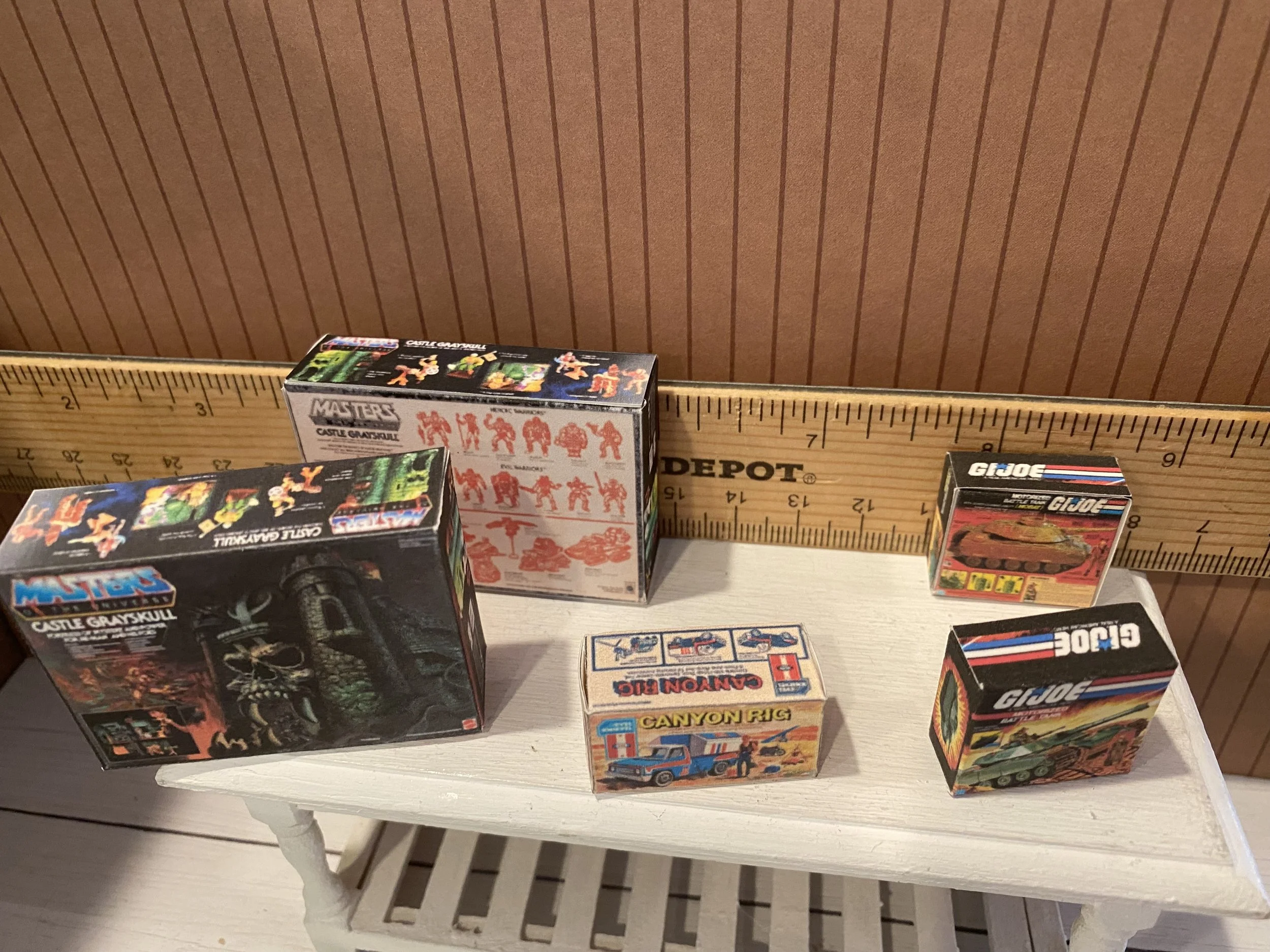 Miniature Castle Greyskull, Evil Knievel, GI Joe Boxes, 1:12