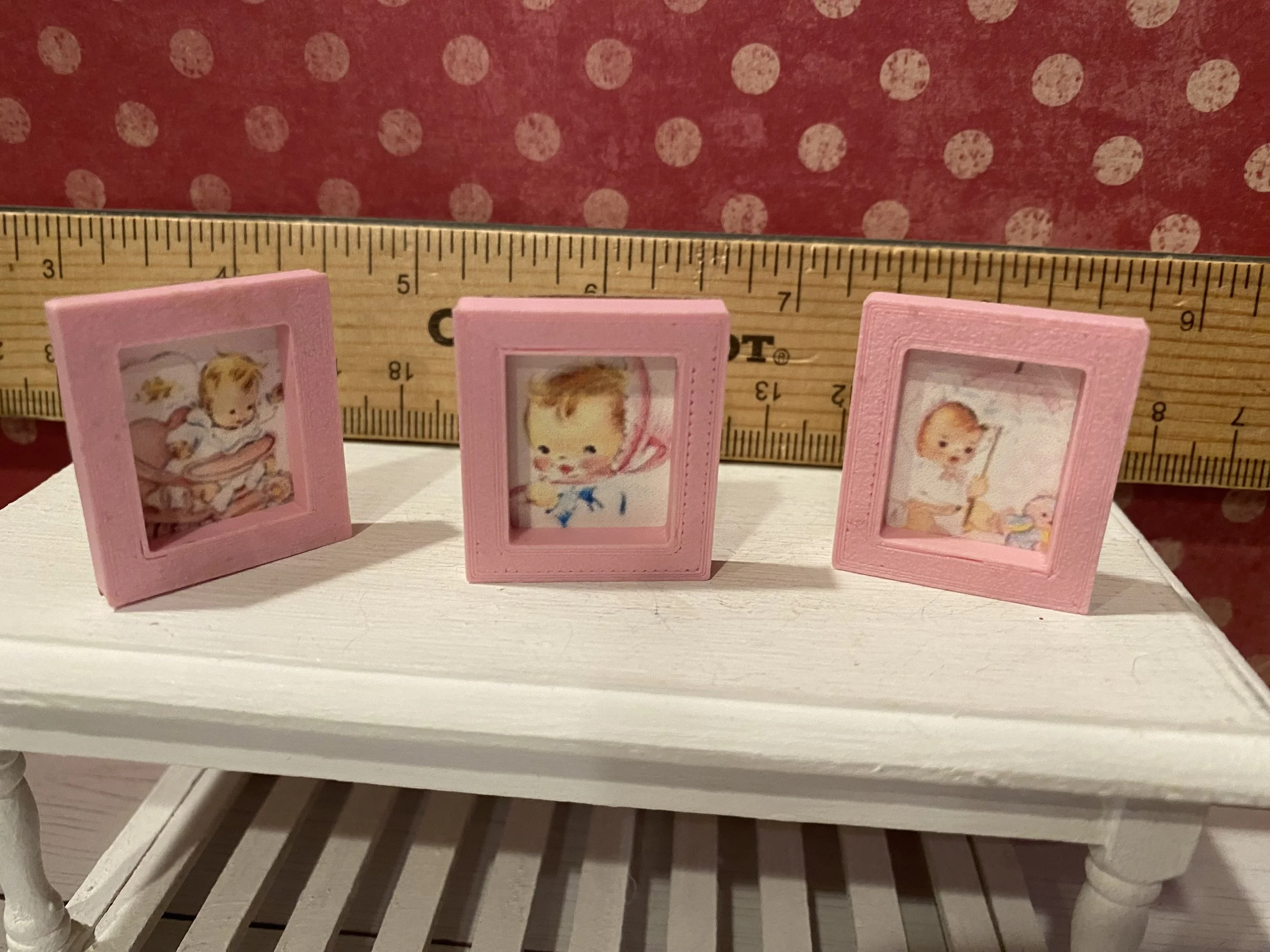 Miniature Dollhouse Pink Trio Nursery Frames, 1:12