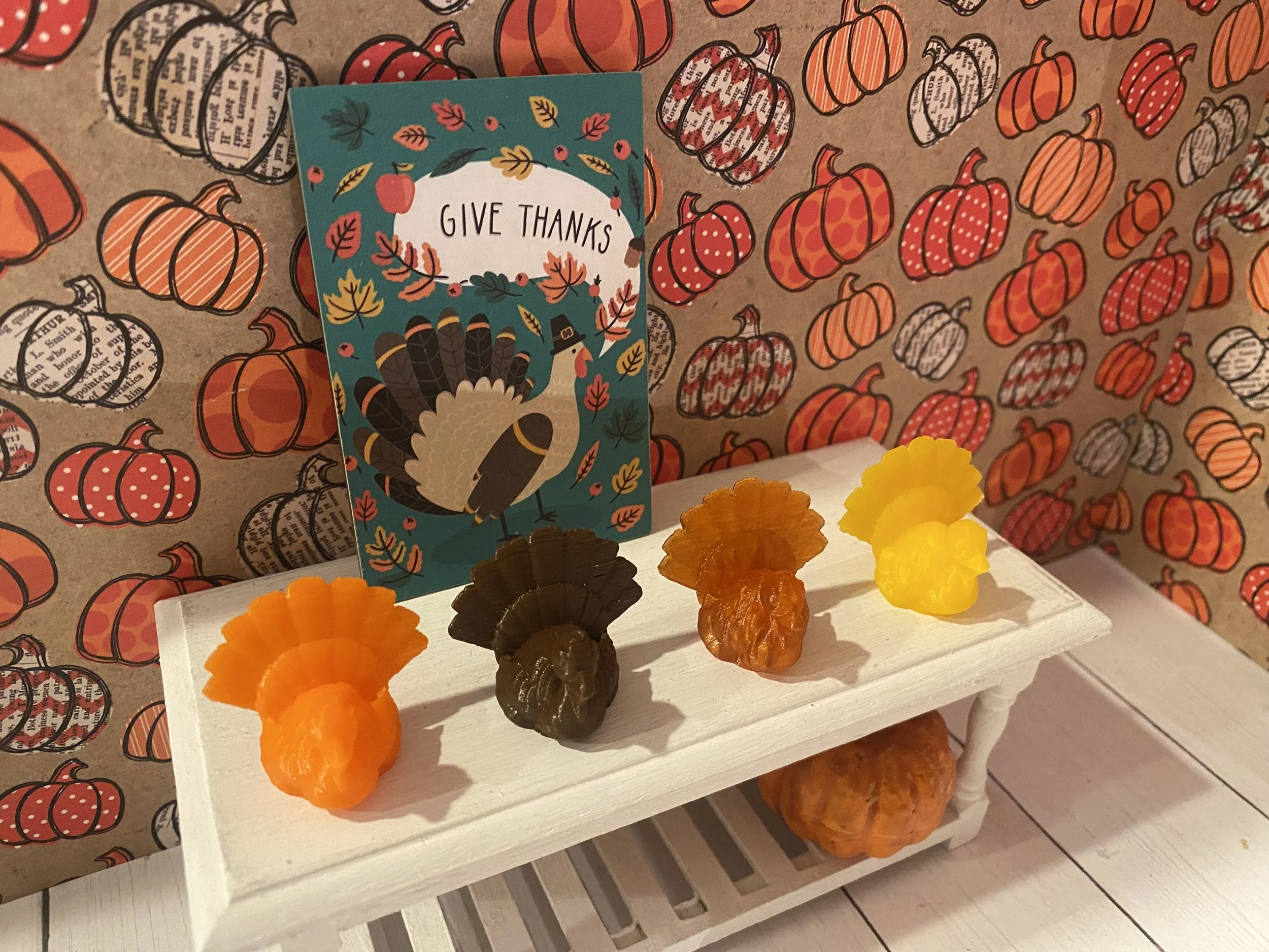 Miniature Assorted Thanksgiving Turkeys, Fall Colors, Turkey Centerpieces, 1:12