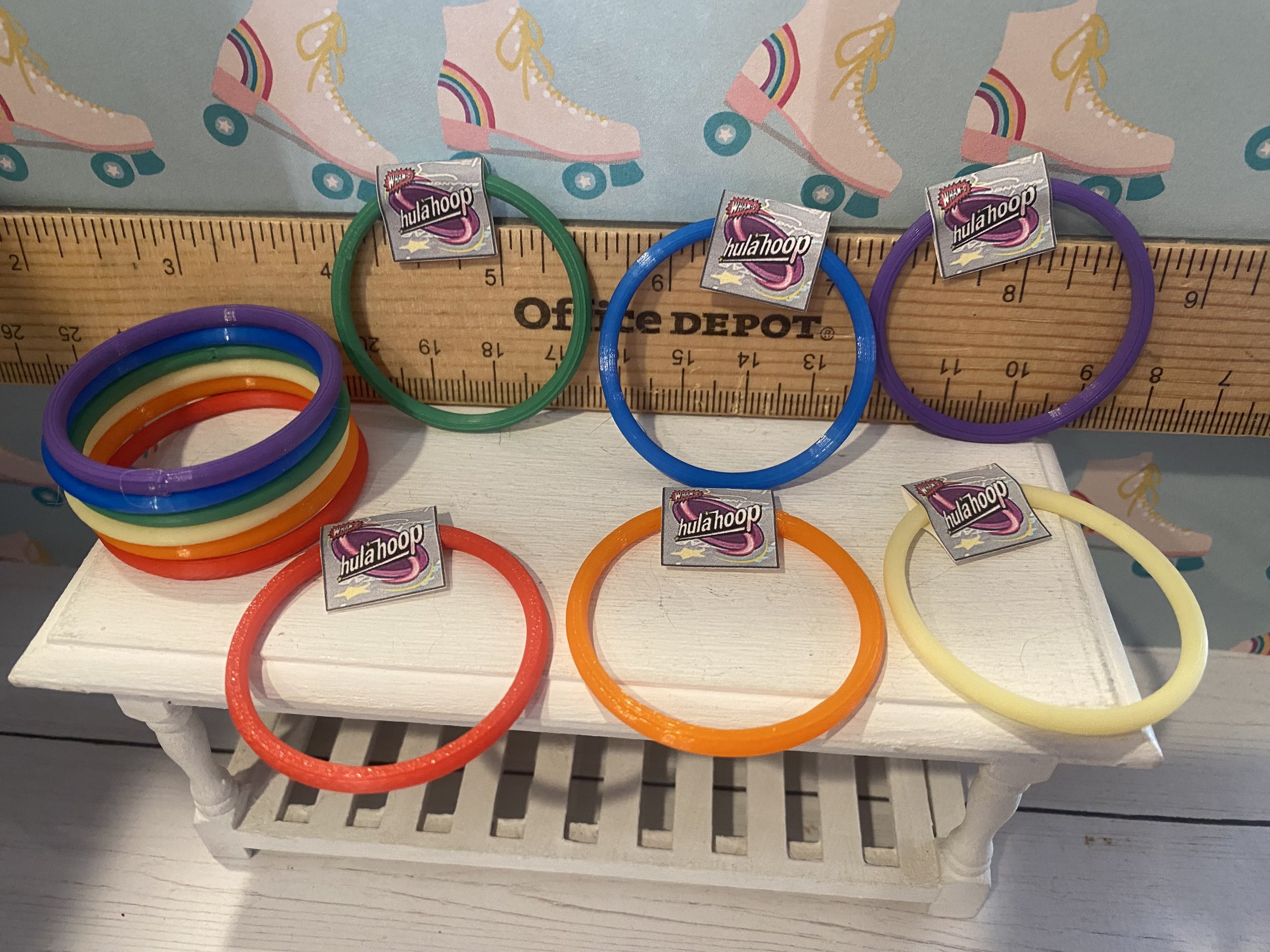 Miniature Hula Hoop, Red, Orange, Yellow, Green, Blue, Purple, 1:12