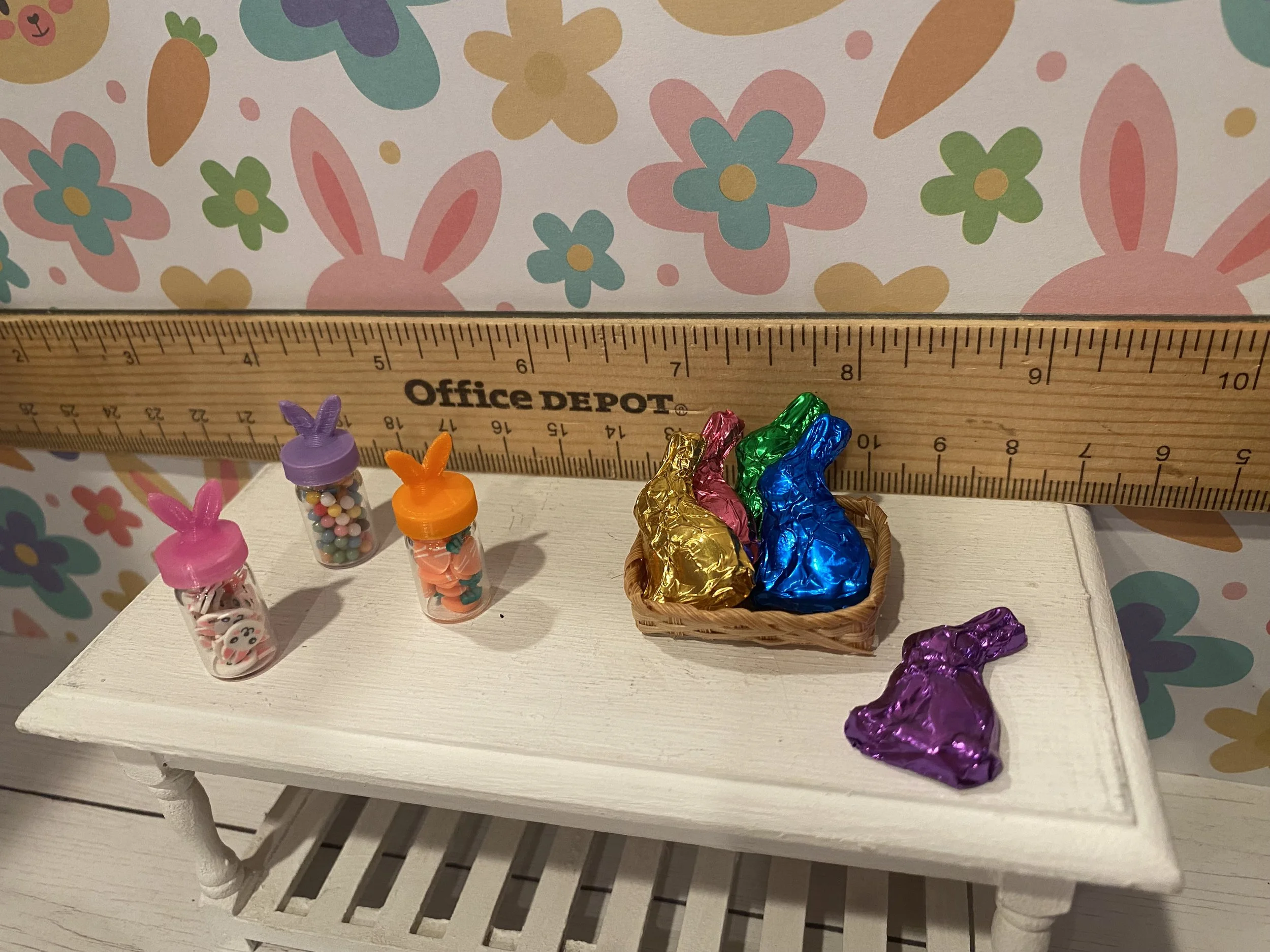 Miniature Easter Candy Dishes w/Rabbit Ears, Foil Wrapped Easter Bunnies, 1:12