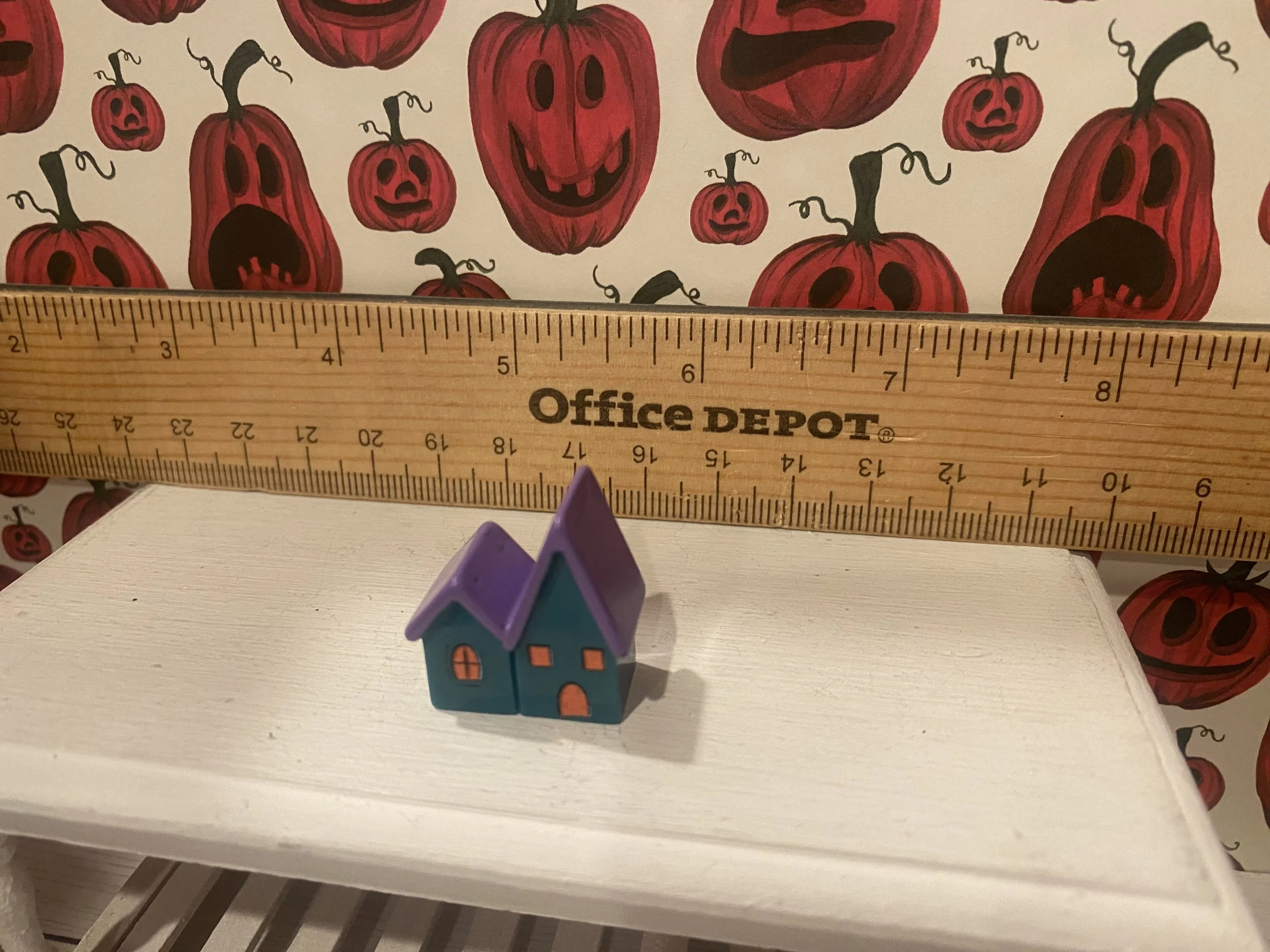 Miniature Halloween Cartoon House, Blue with Purple Roof, 1:12