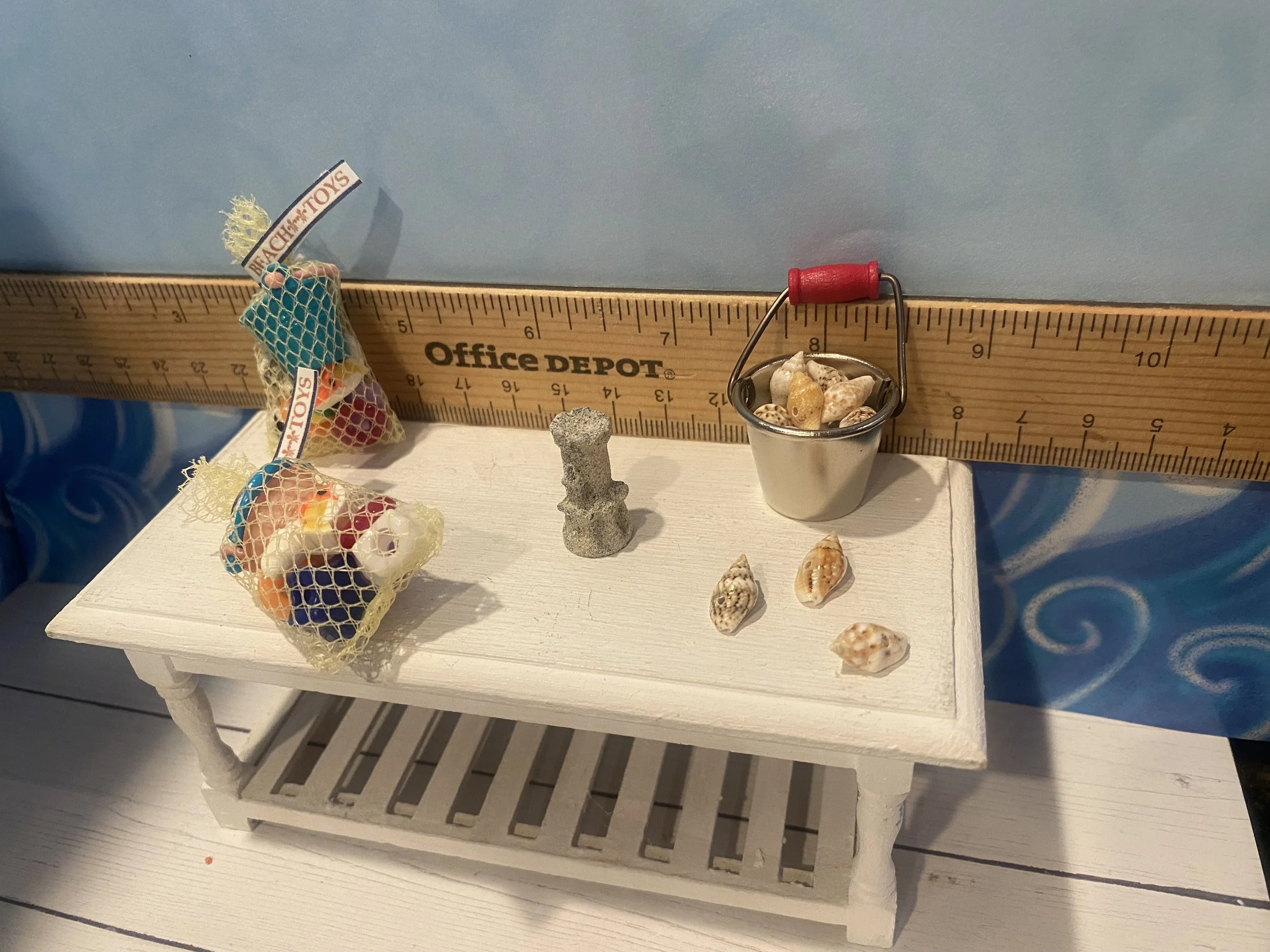 Miniature Bag of Beach Toys, Sand Castle, Bucket of Seashells, 1:12