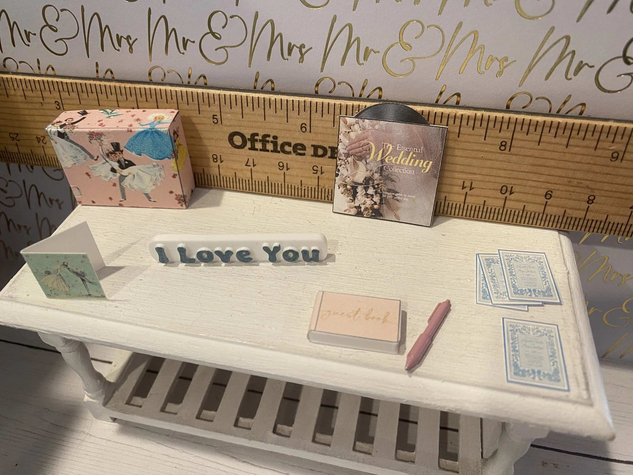 Miniature Wedding Gift, Guest Book & Pen, I Love You Word Art, Wedding Card, Wedding Invitations, 1:12