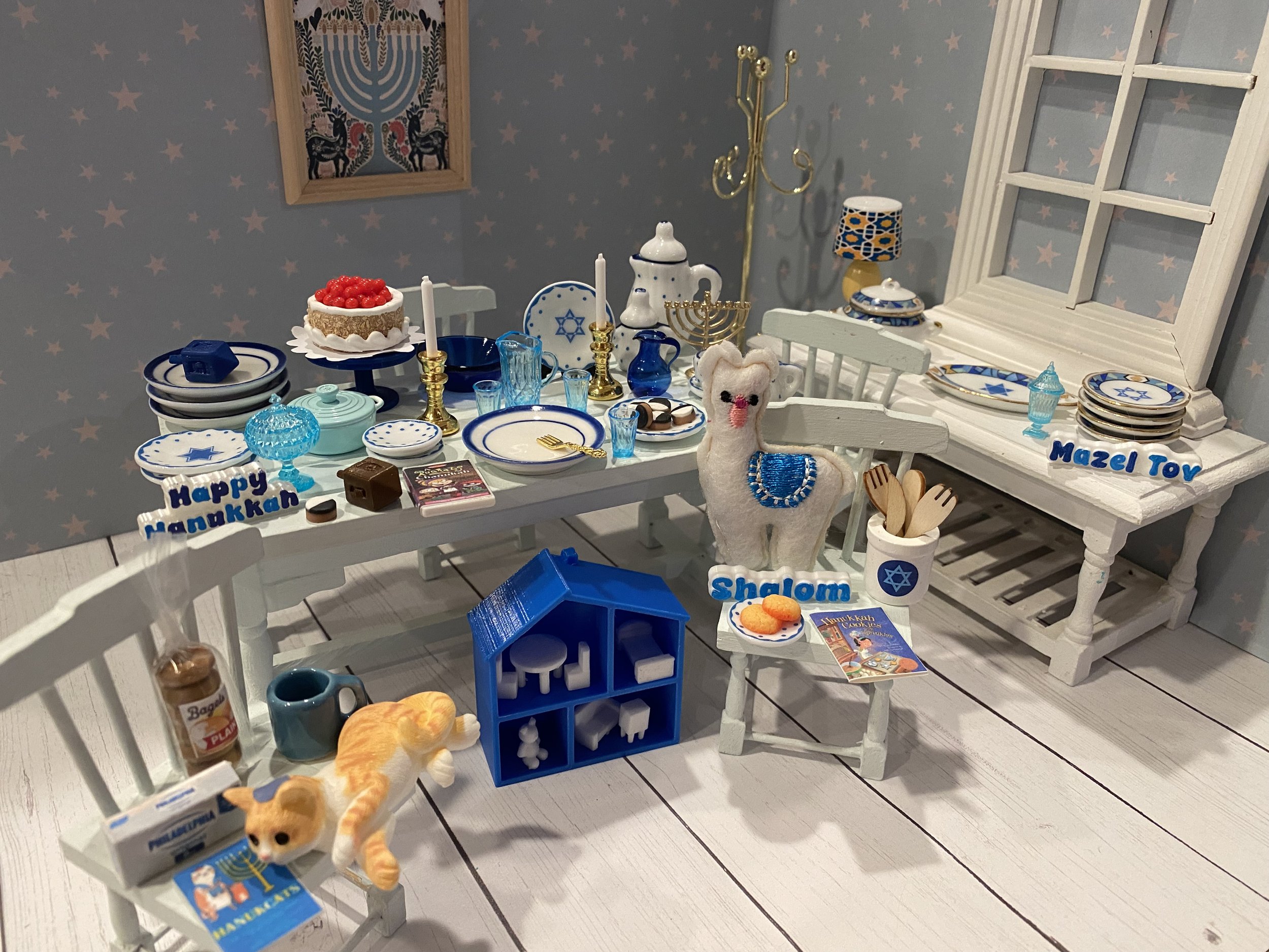 Miniature Hanukkah Dinner, Dollhouse Bagel Breakfast, 1:12 Sabbath Dinner