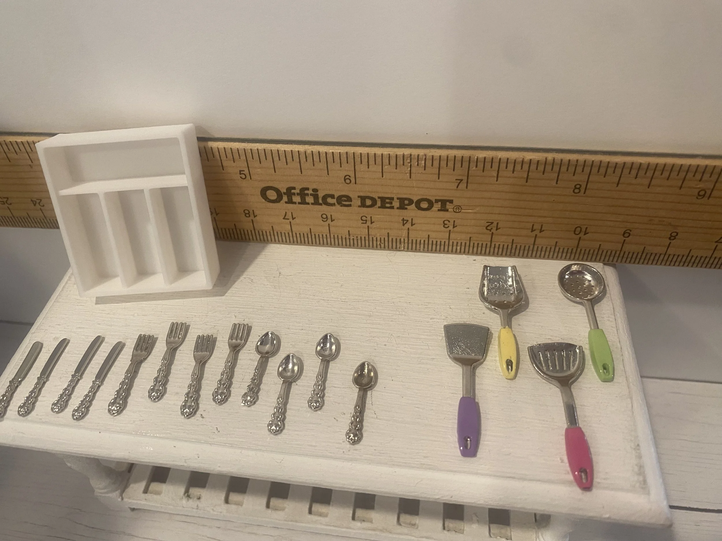 Miniature Silverware Caddy, Silverware, Rainbow Colored Utensils, 1:12