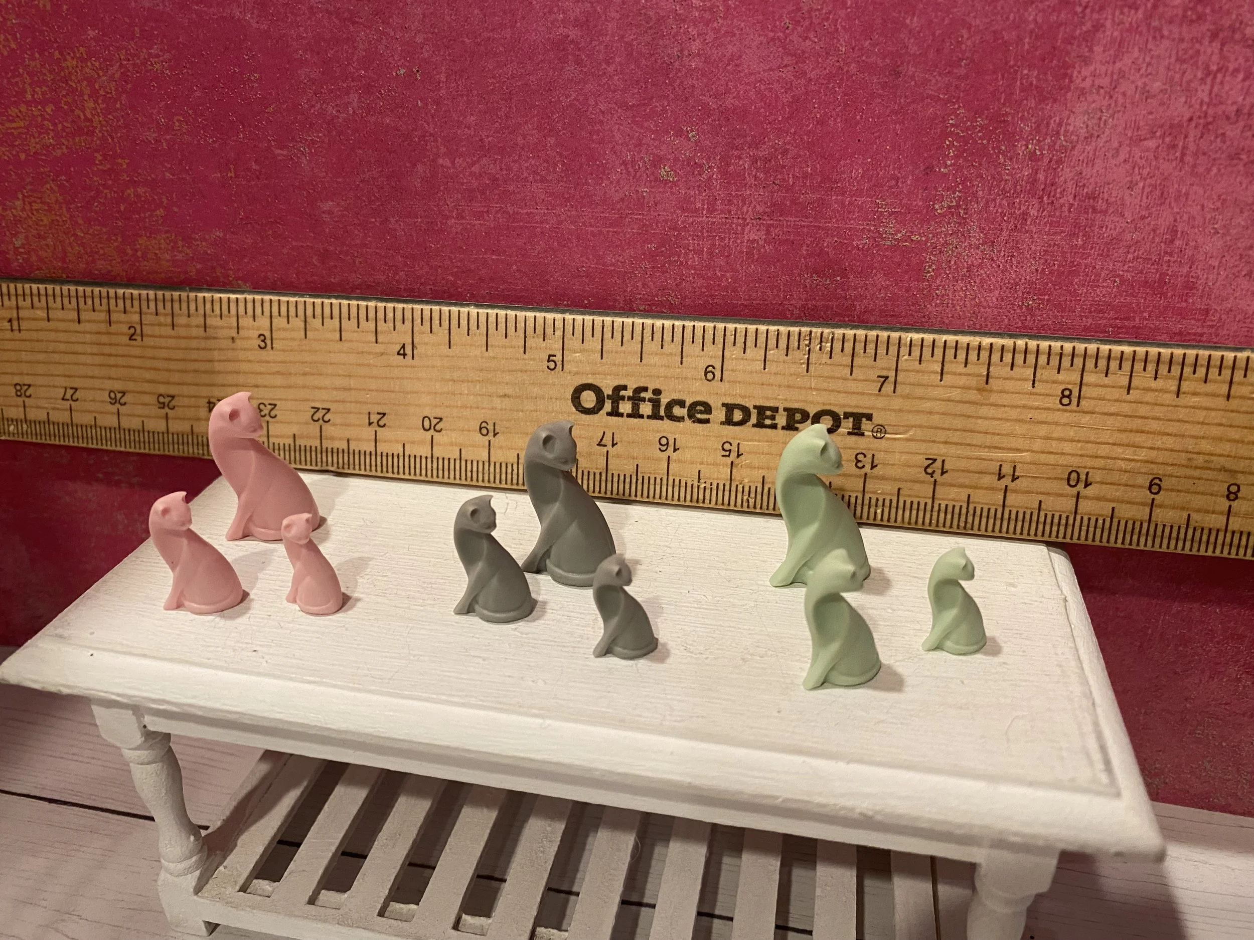 Miniature Fancy Cat Figures, Jade, Pink, Grey, 1:12