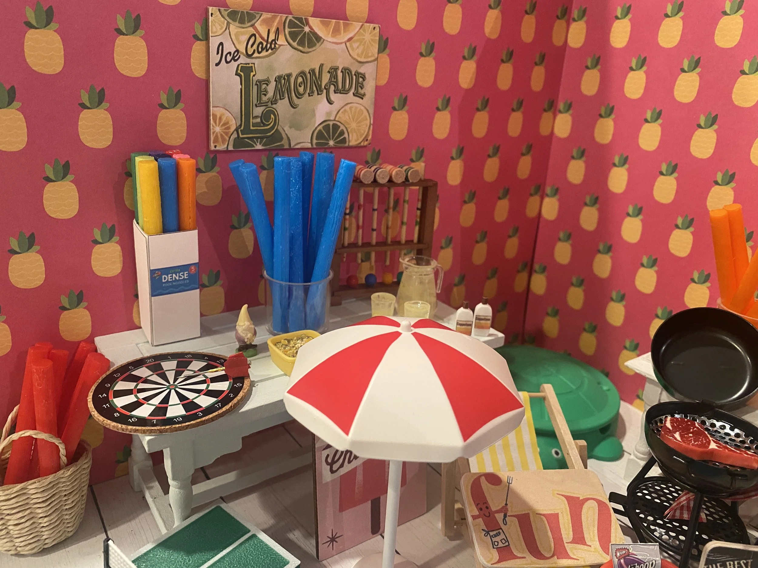 Miniature Backyard Toys, Dollhouse Outdoor Accessories, 1:12, Pool, Swim Noodles, Sand Box, Dart Board, Croquet, Ping Pong Table, Hula Hoop