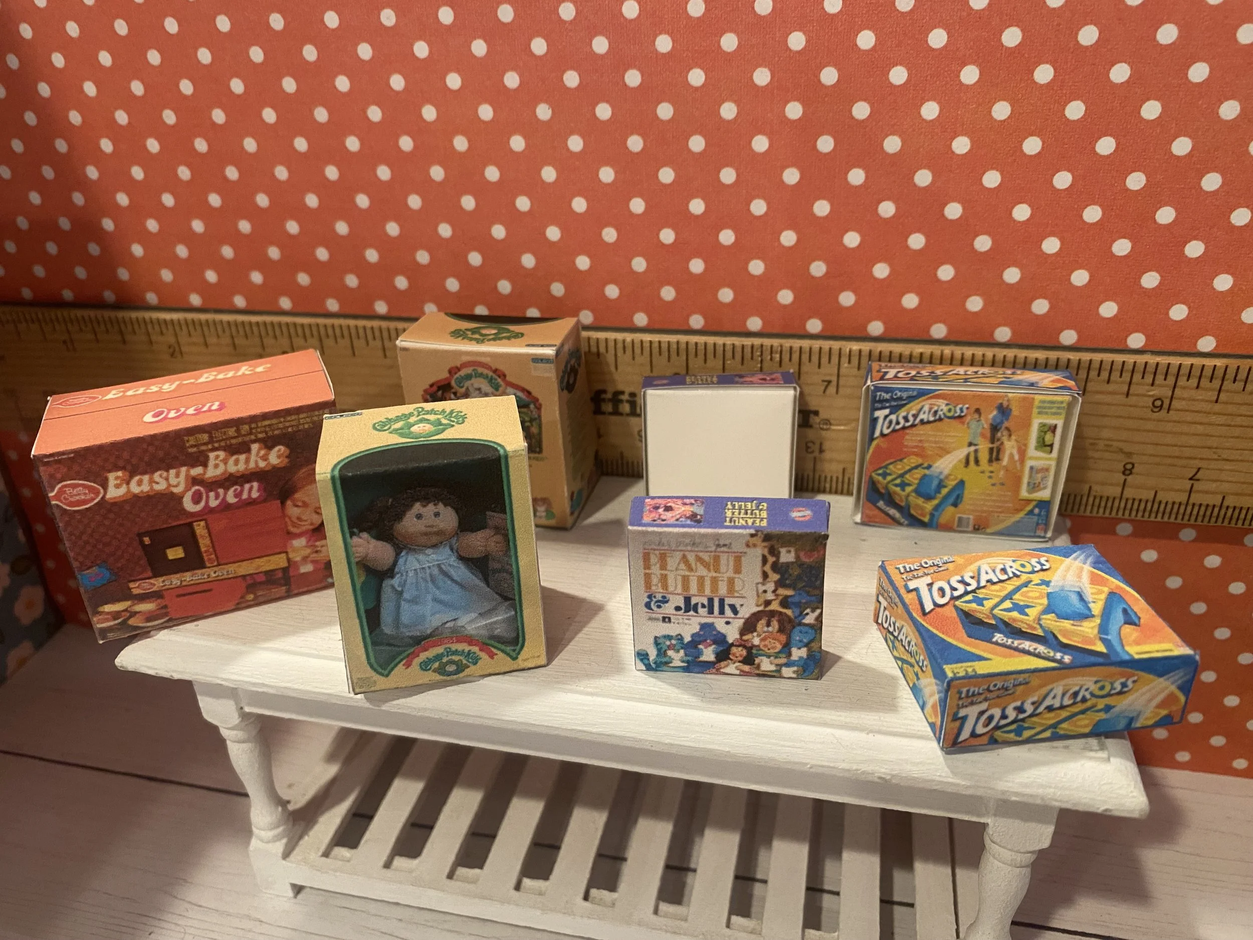 Miniature Easy Bake Oven Box, Cabbage Patch Kid Box, Peanut Butter and Jelly Box, Toss Across Box, 1:12