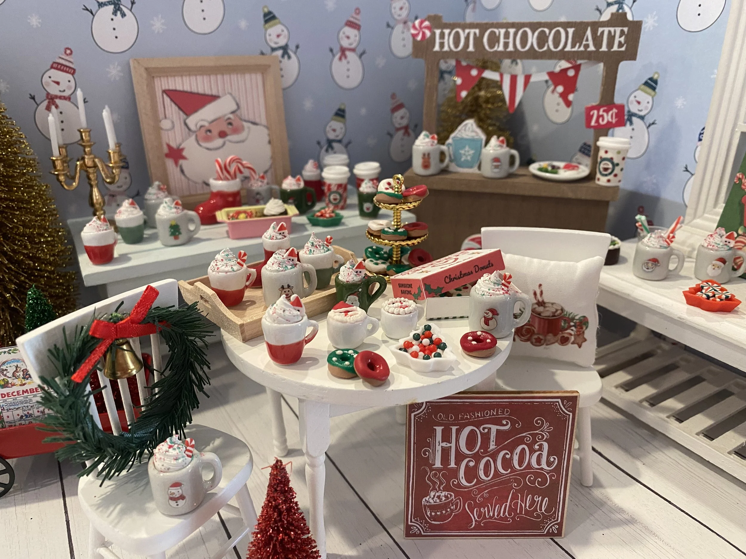 Miniature Christmas Hot Cocoa, Dollhouse Christmas Donuts, 1:12