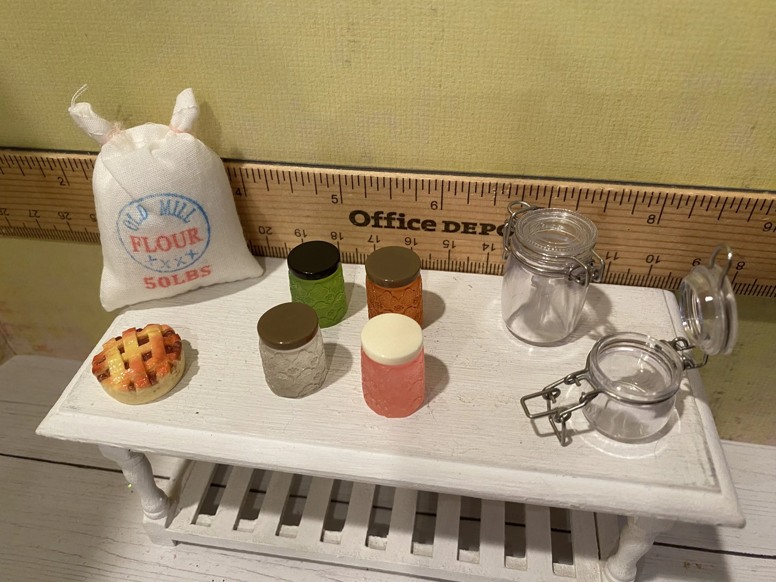 Miniature Bag of Flour, Jars of Preserves, Mason Jars, Small Apple Pie, 1:12