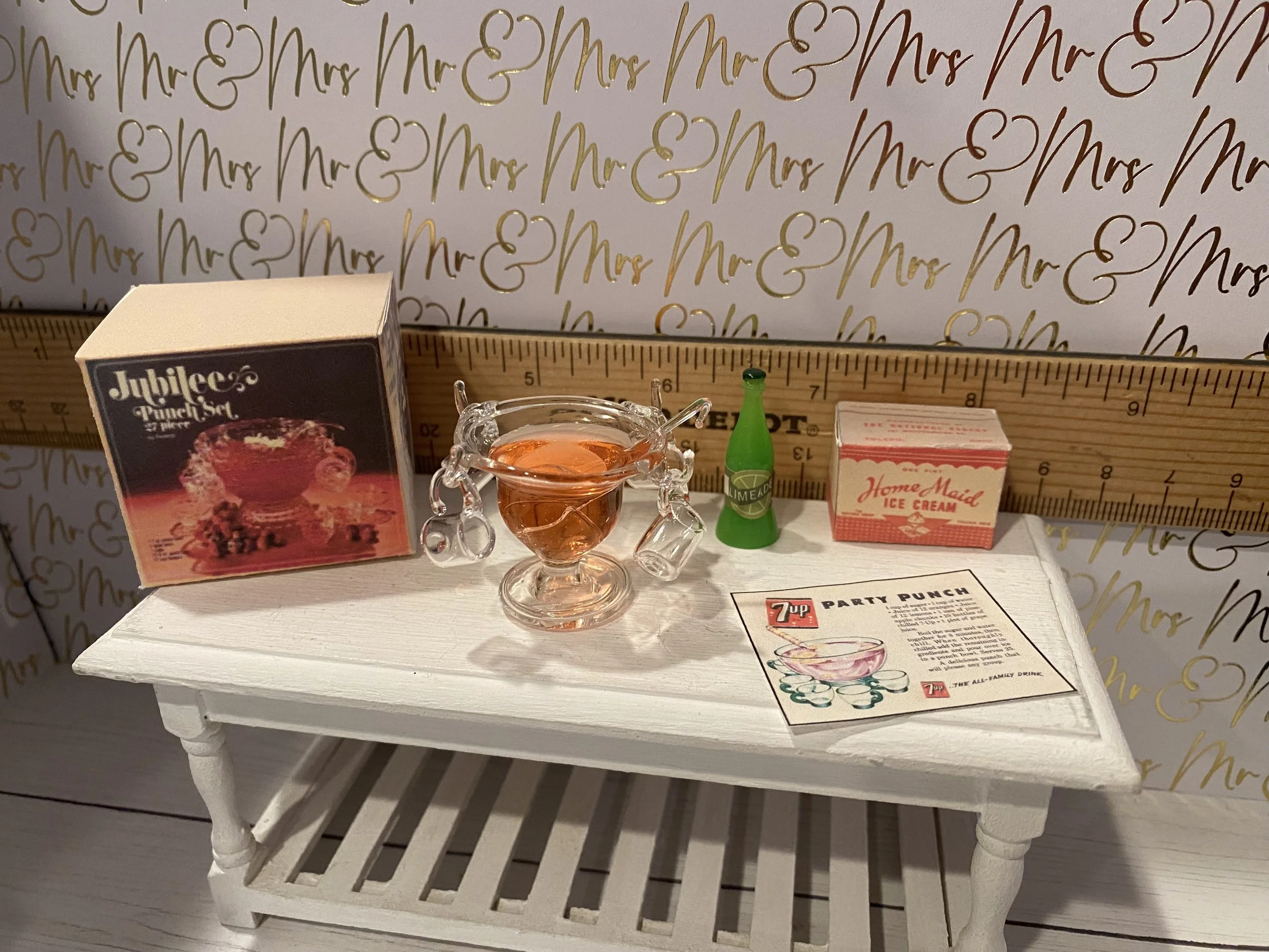 Miniature Wedding Punch Bowl Set, Ice Cream, Soda, Box, 1:12