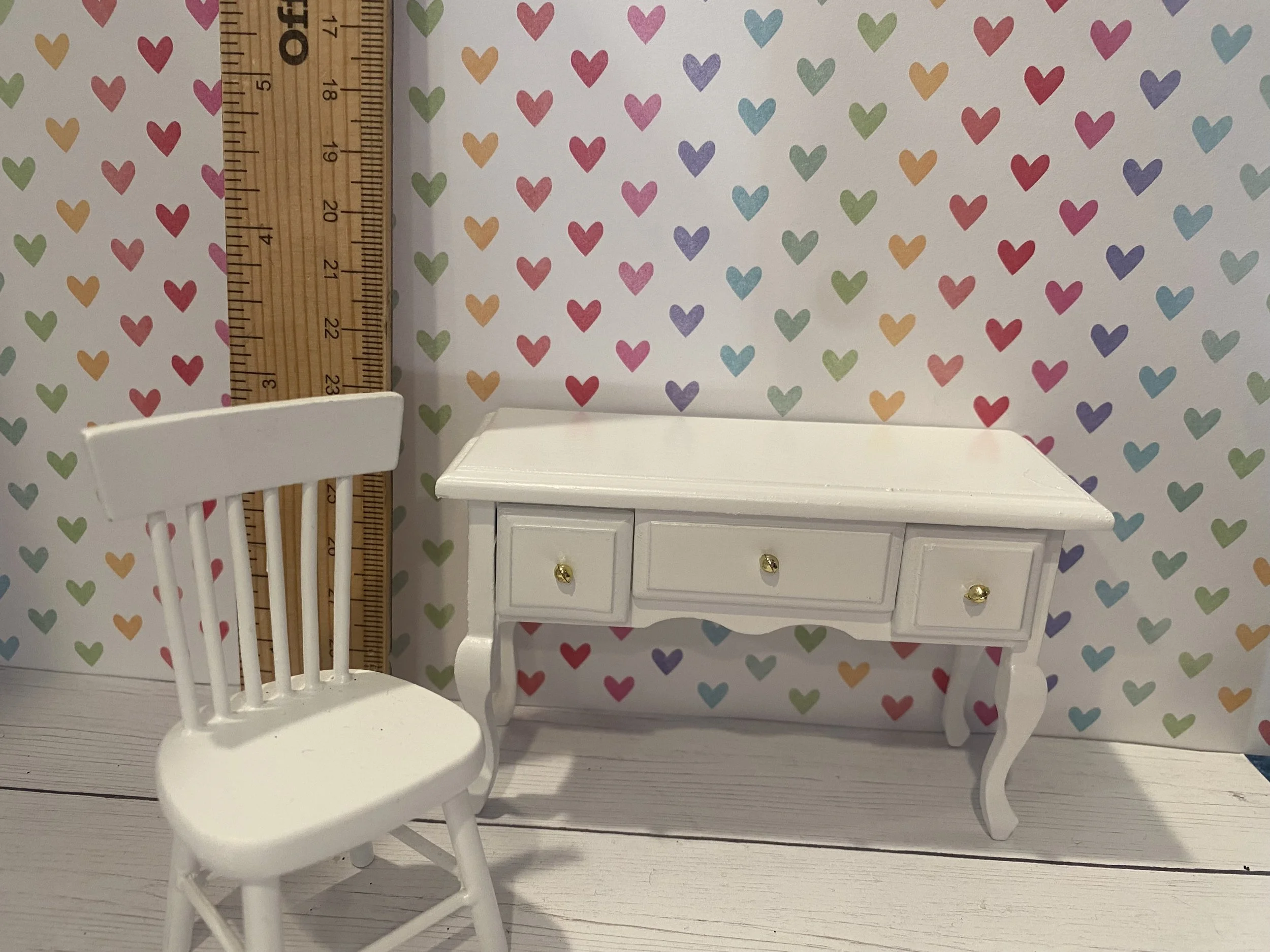 Miniature White Vanity or Desk w/Chair, 1:12
