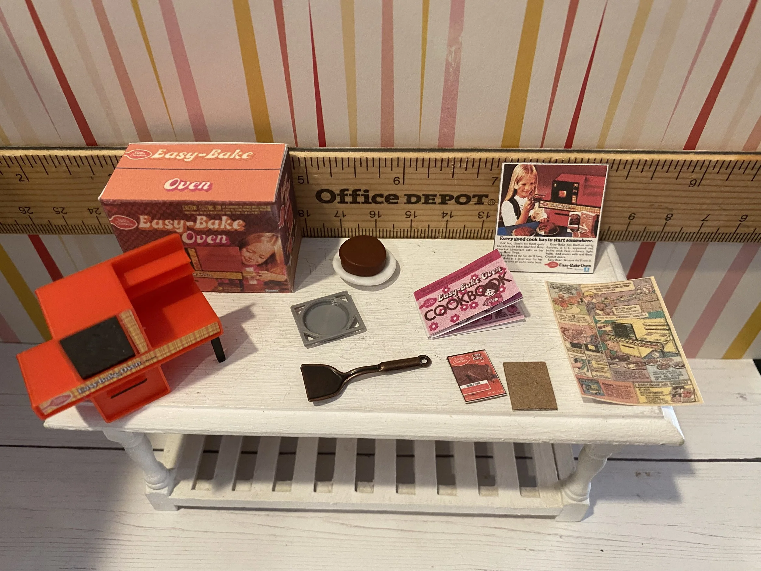 Miniature Easy Bake Oven Set, Oven, Box, Mix Card, Nostalgic Ad, Pan, Comics, 1:12
