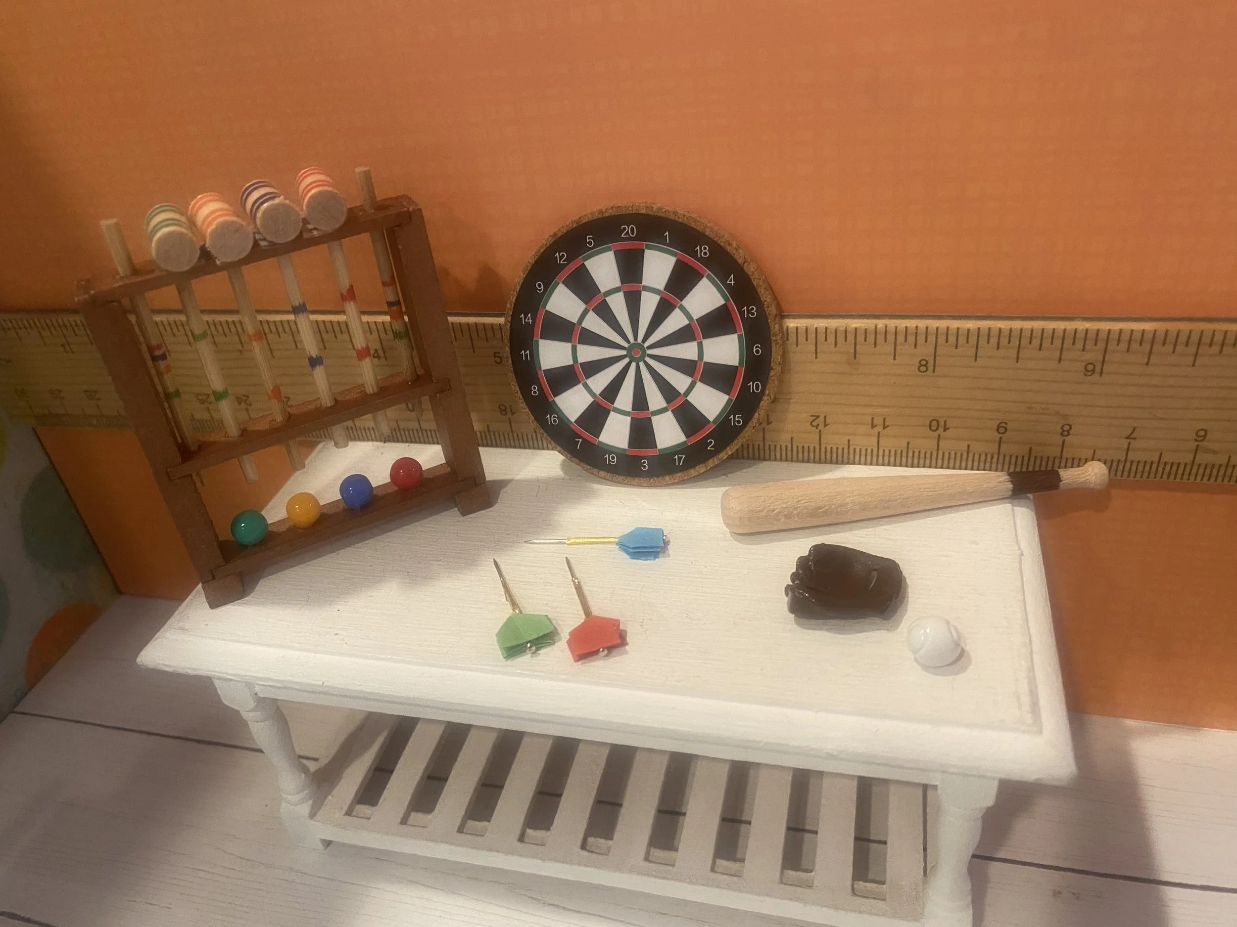 Miniature Croquet, Baseball Bat, Mitt, Ball, Dartboard, 1:12