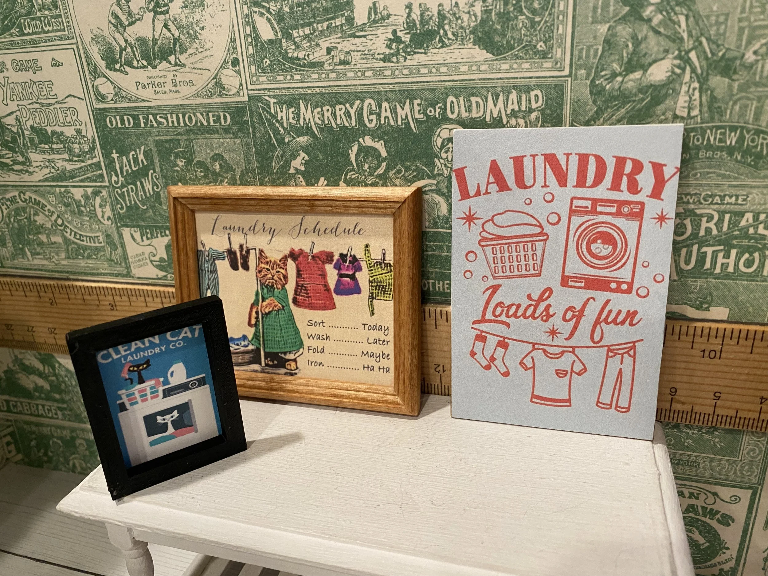 Miniature Laundry Room Art, Signs, 1:12