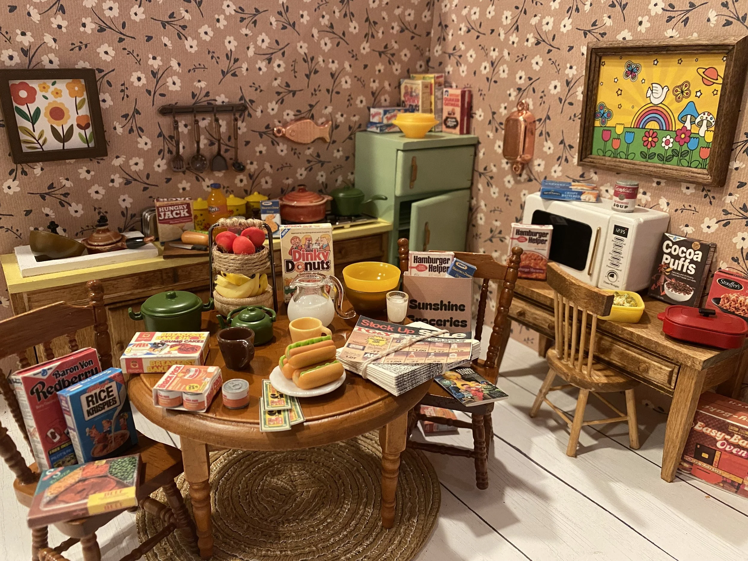 My Miniature 70's Kitchen, Dollhouse 1970 Accessories, 1:12