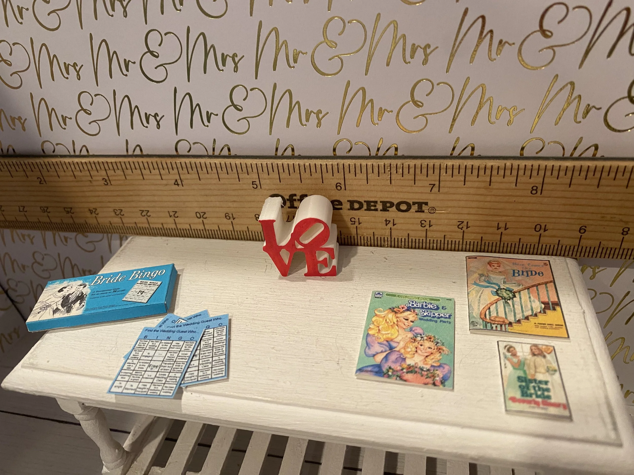 Miniature Bridal Bingo w/Cards, LOVE Word Art, Bridal Coloring Books, 1:12