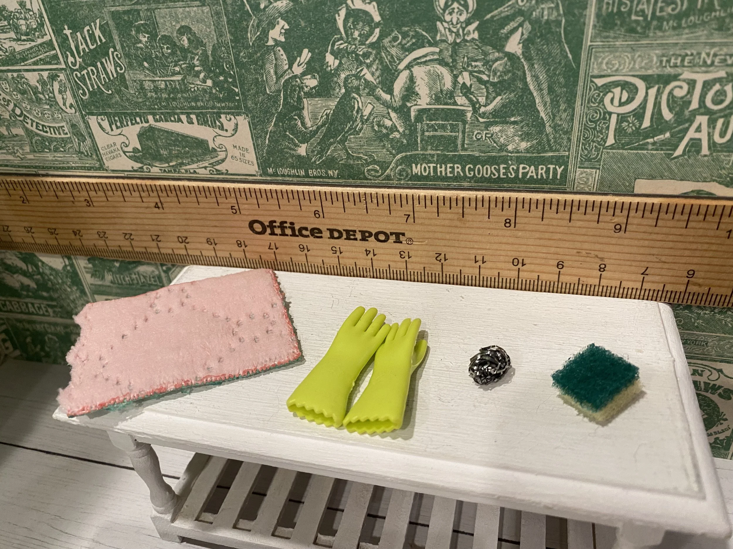 Miniature Kitchen Towel, Cleaning Gloves, Sponge, Scrubby, 1:12