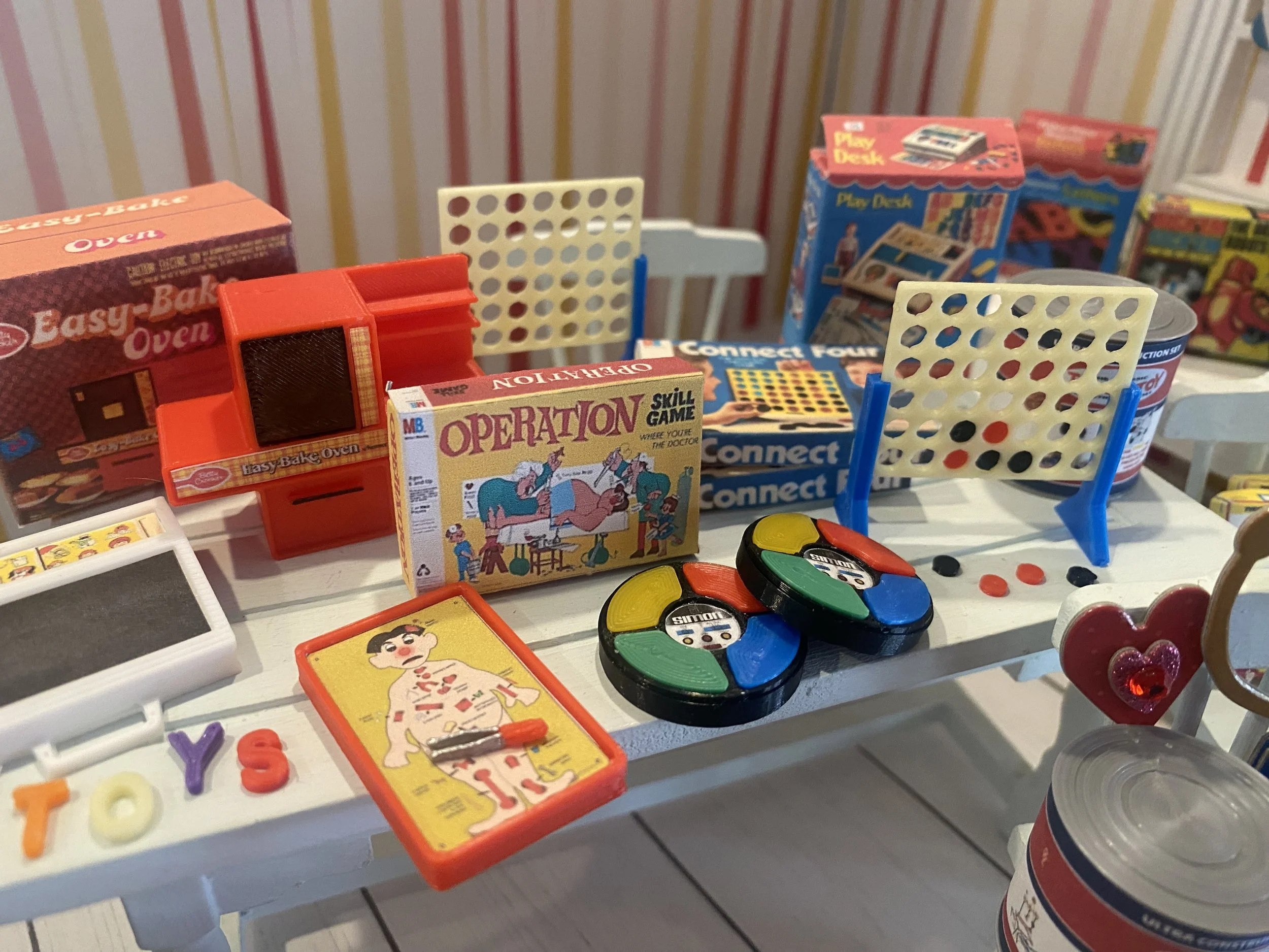 Retro and Vintage Miniature Toys, Throwback Nostalgic Dollhouse Toys, 1:12