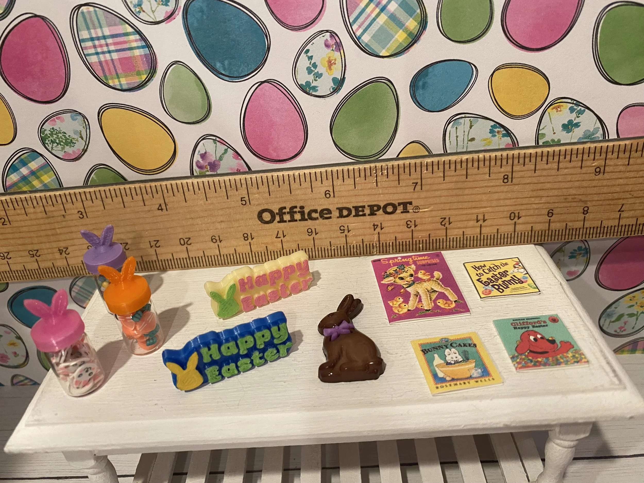 Miniature Rabbit Candy Dishes, Books, Chocolate Rabbit, Happy Easter Word Art, 1:12