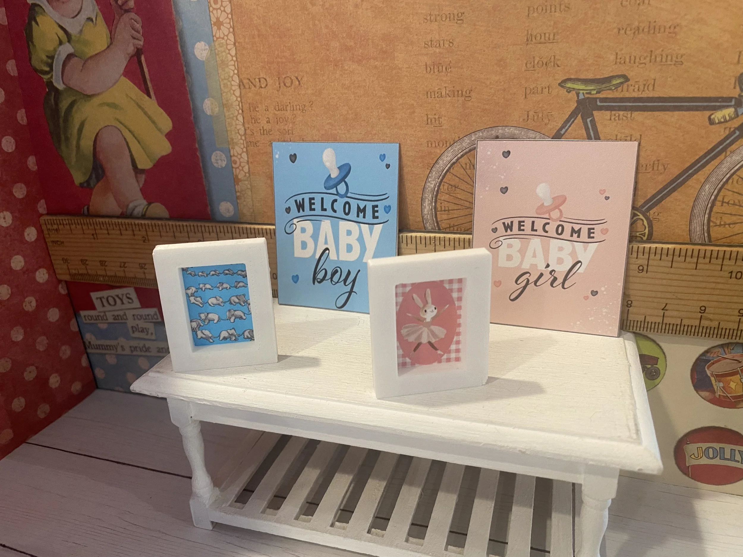 Miniature Baby Framed Art, Dollhouse Nursery Signs, 1:12