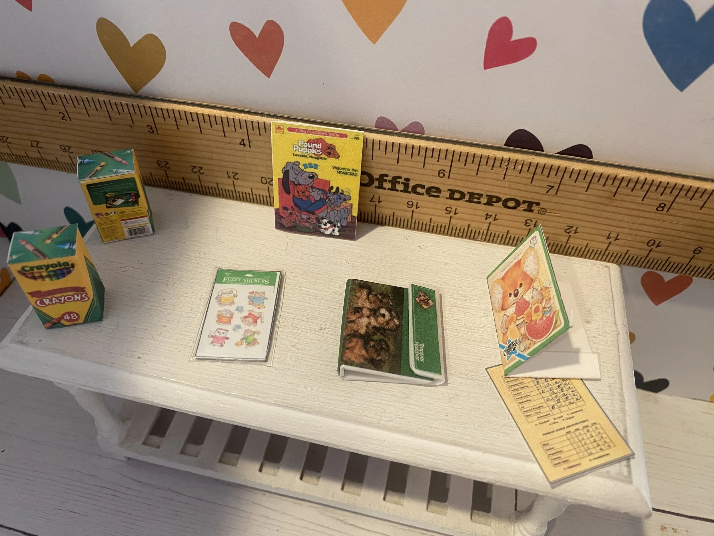 Miniature Crayon Box, Critte Sitter Folder w/Report Card, Stickers, 1:12