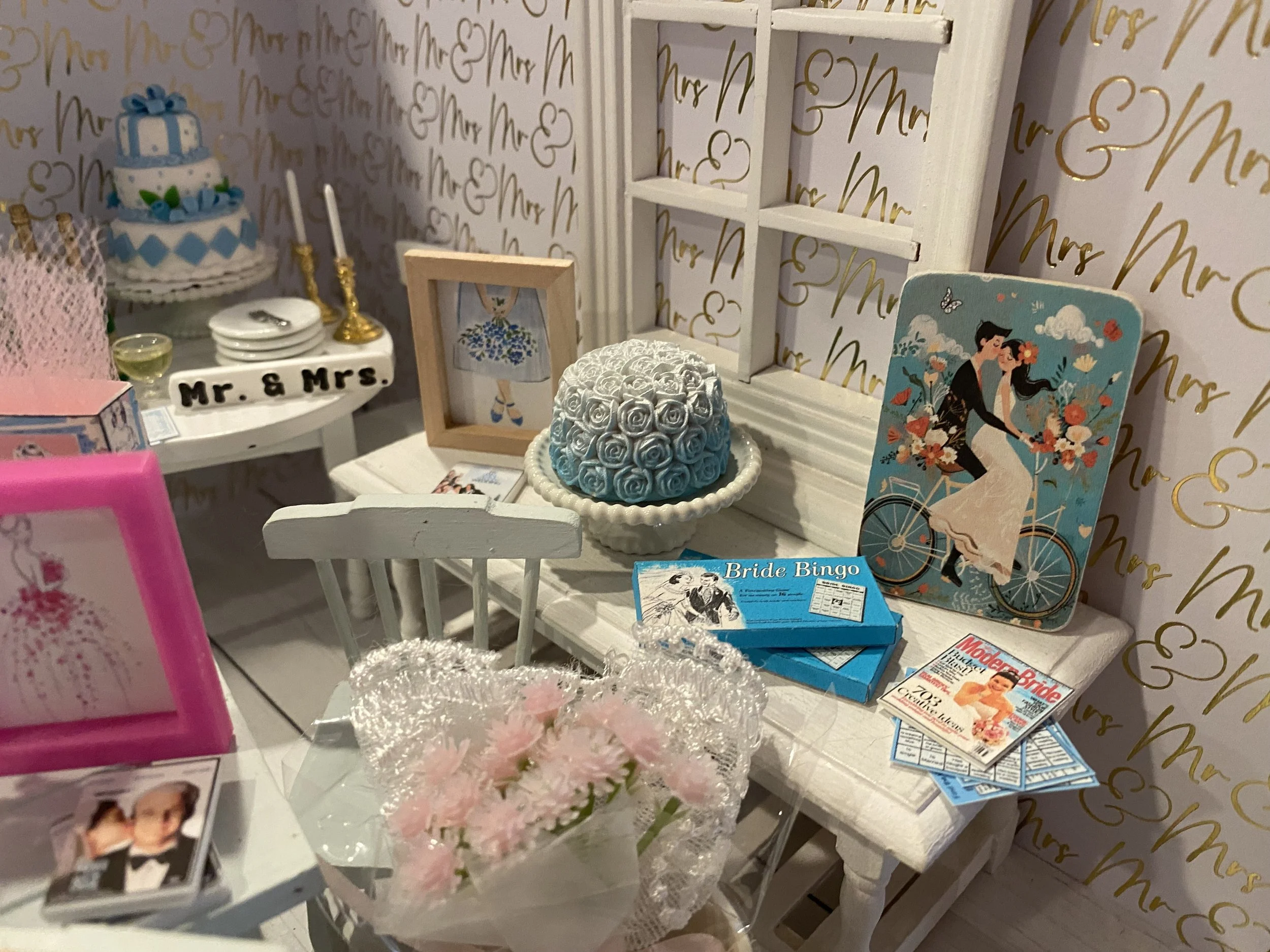 Miniature Wedding, Dollhouse Bridal Shower Accessories, Honeymoon, 1:12